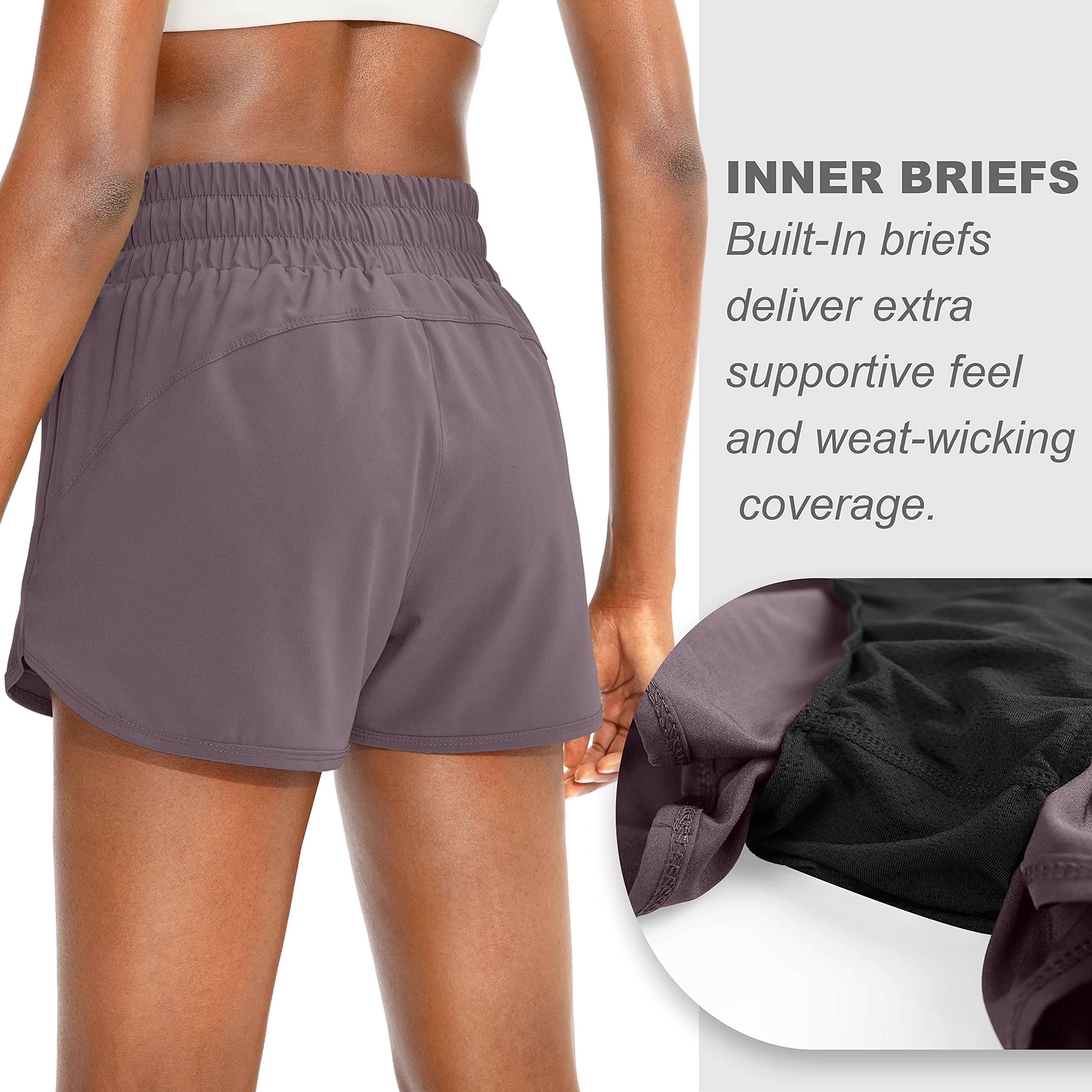 SANTINY High Waisted Women's Running Shorts with Zip Pockets - Breathable Athletic Workout Gym Shorts with Liner for Jogging, Yoga & Fitness Training