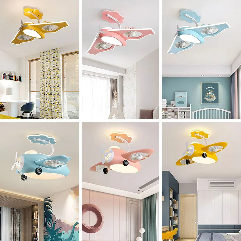Kids Airplane Ceiling Fan Light - Remote Control LED Night Light for Children's Bedroom & Nursery Decor