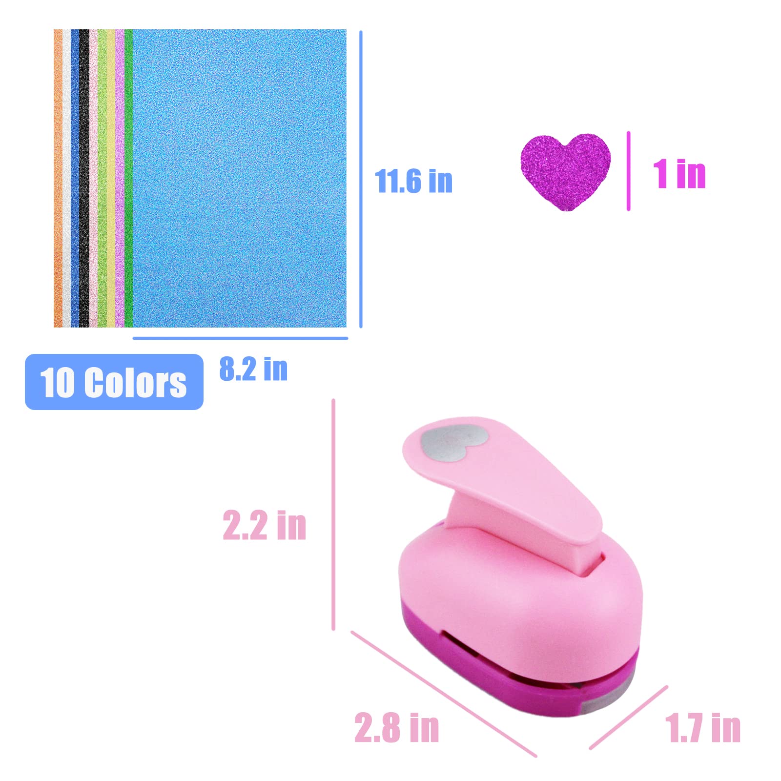1 Inch Heart Hole Punch with 10 Color Craft Stickers - Paper Punch Shapes for Kids DIY Scrapbooking, Card Making & Handmade Crafts - Perfect for School Projects, Art Supplies & Creative Gift Wrapping