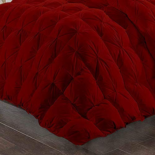 Premium 600 GSM All-Season Quilted Pinch Pintuck Pleated Comforter Set - 3 Piece (Oversized King Comforter + 2 Pillow Shams) | 100% Egyptian Cotton Duvet Insert | Burgundy Luxury Bedding for Master Bedroom, Guest Room & Hotel Use
