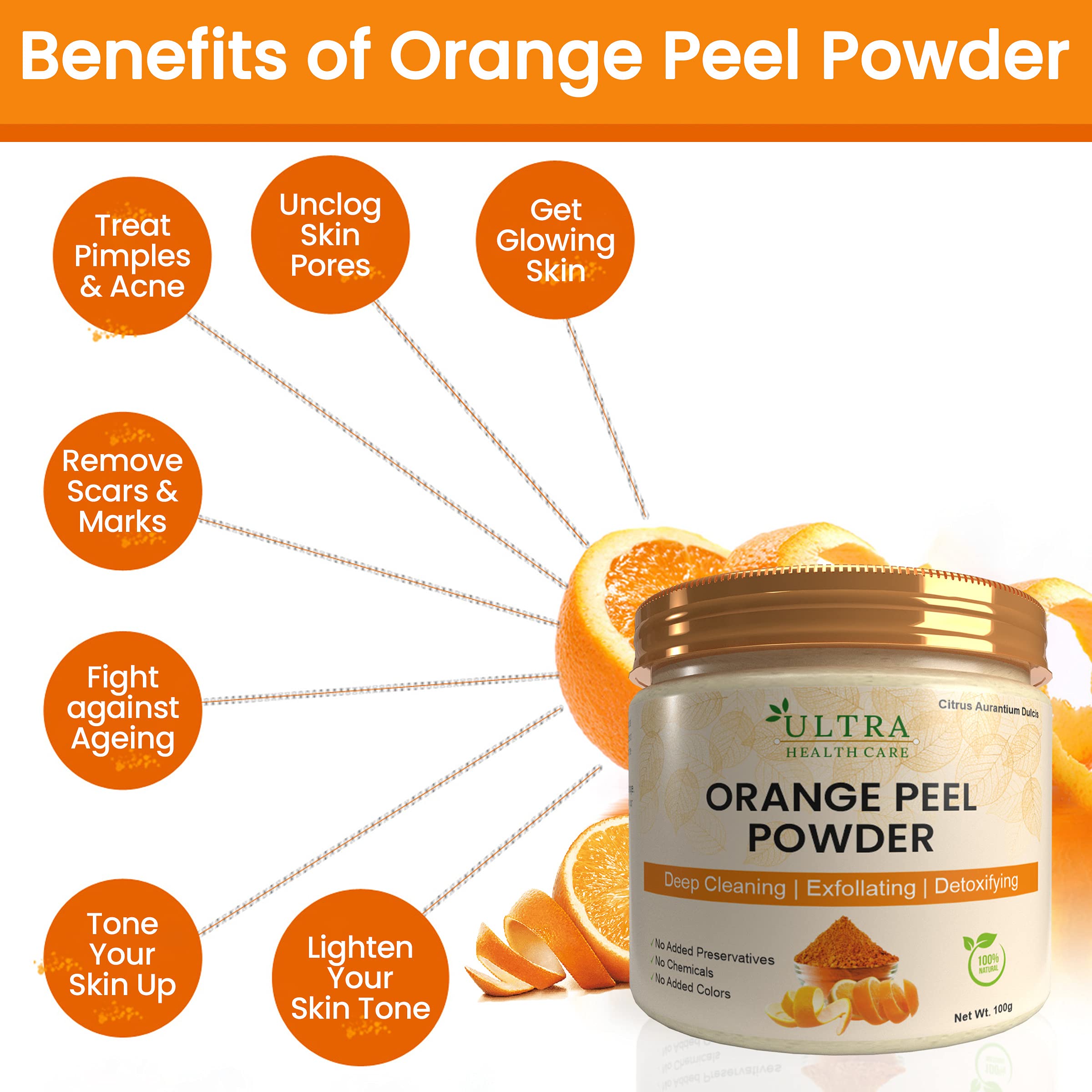 Organic Orange Peel Powder for Oil Control & Tan Removal - Brightening & Glowing Skin Treatment, Natural Face Cleanser & Mask for Acne-Prone & Dull Skin - DIY Skincare for Daily Beauty Routine & Spa Days
