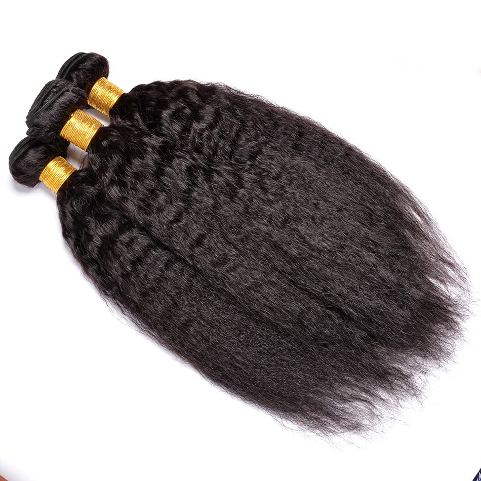 100% Unprocessed Brazilian Virgin Remy Hair Bundles - Kinky Straight 20/22/24 Inch Yaki Straight Human Hair 3 Bundles for Black Women (Natural Black Color) | Perfect for Protective Styles, Weaves & Natural Hair Extensions