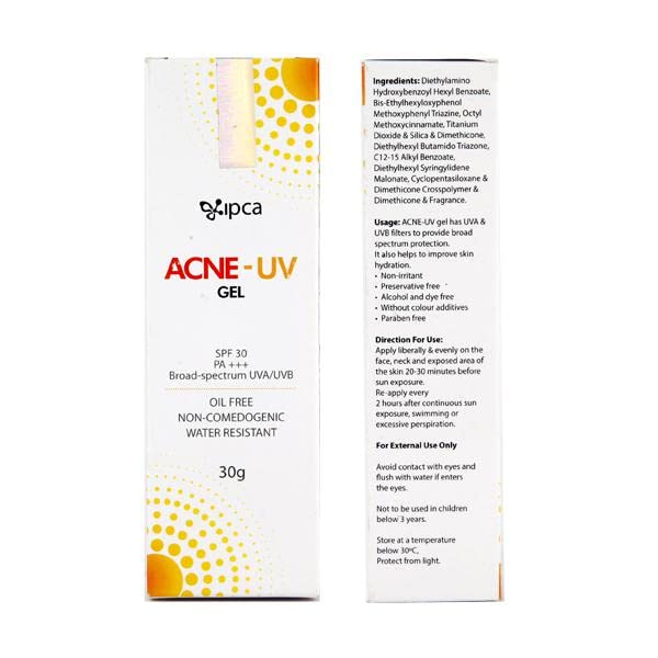 IPCA Acne-UV Gel SPF 30 PA+++ Broad-Spectrum UVA/UVB Protection (30g) - Oil-Free Sunscreen for Acne-Prone Skin, Daily Face Moisturizer with Sun Protection