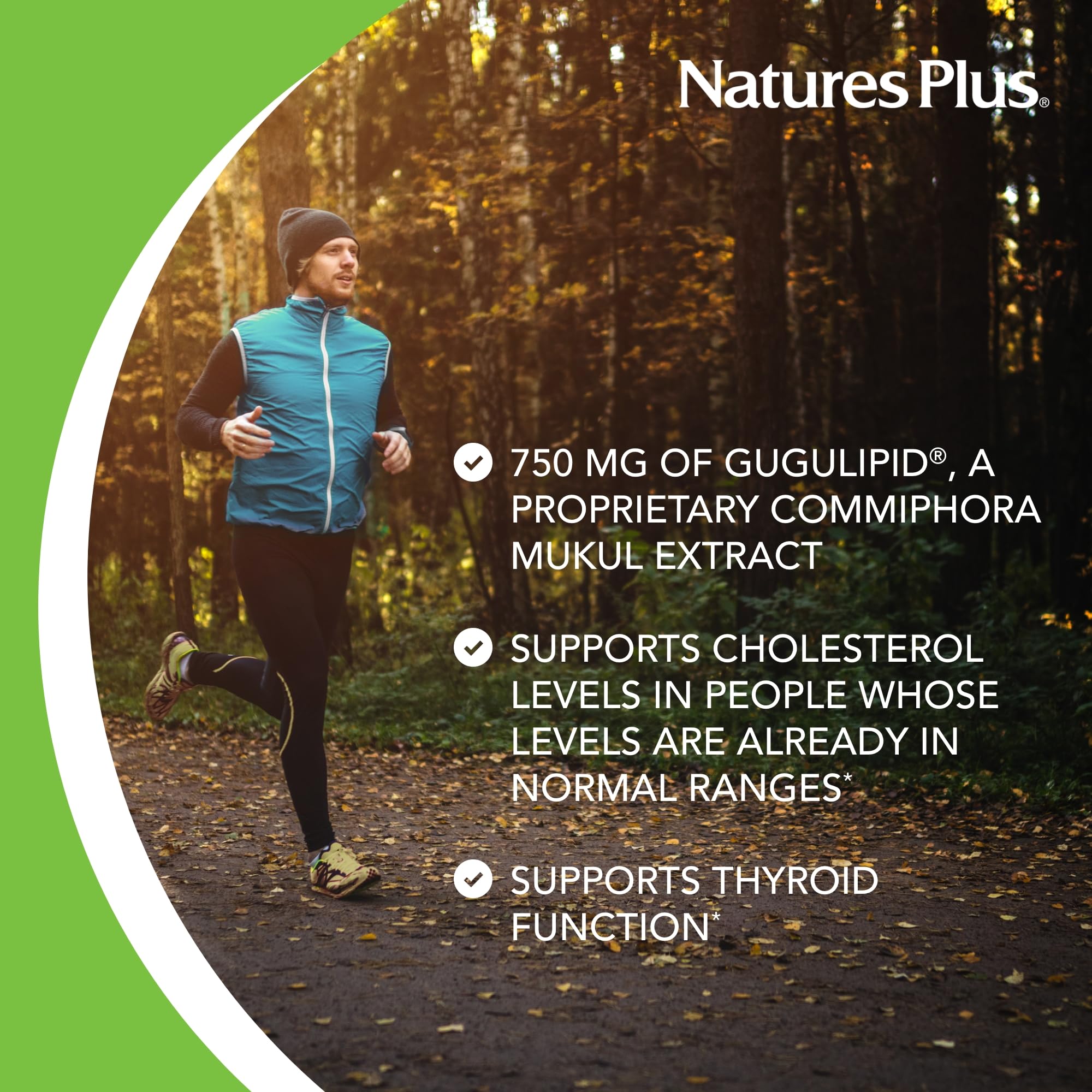 NaturesPlus Herbal Actives Gugulipid 750mg - 2.5% Guggulsterones - 60 Vegan Capsules - Ayurvedic Botanical Supplement for Cholesterol & Weight Management - Maximum Potency Vegetarian Gluten-Free Formula - Supports Thyroid & Joint Health - 60 Servings