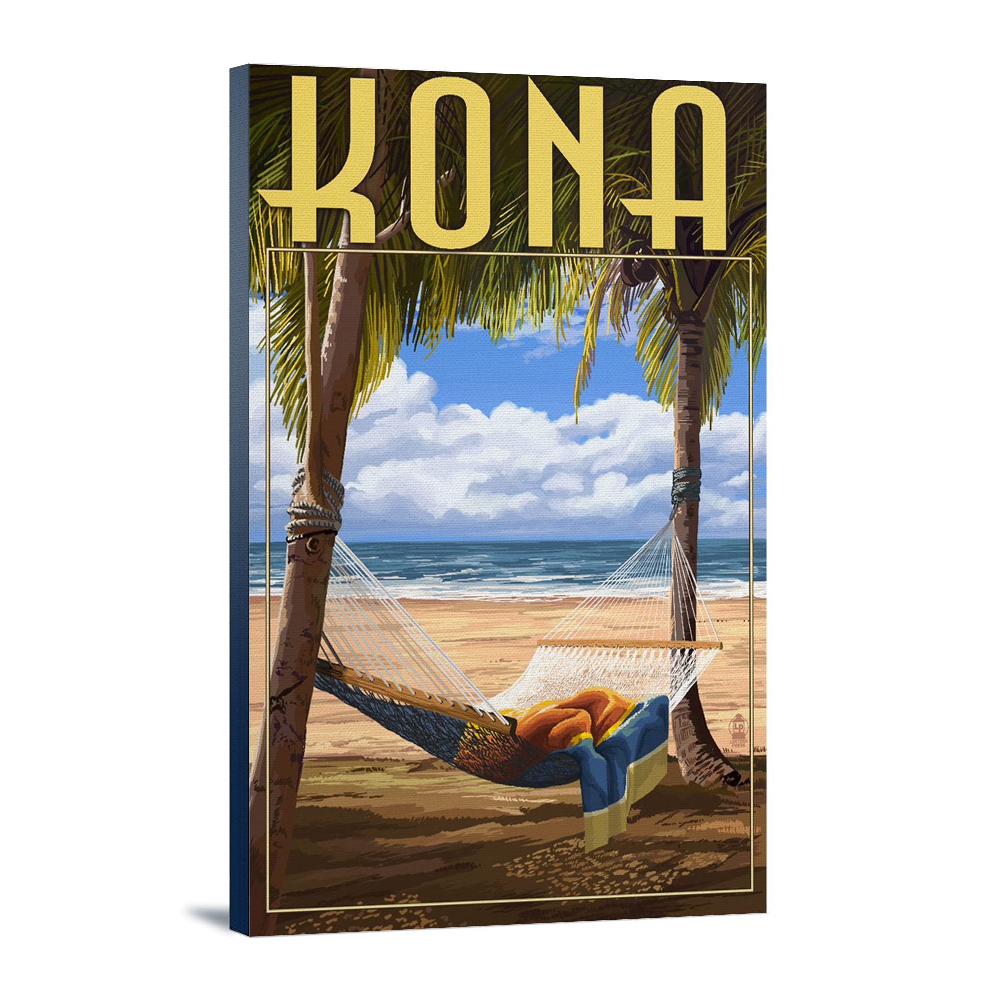 Lantern Press Kona Hawaii Wall Art - 16x24 Wrapped Canvas Print of Tropical Hammock & Palm Trees - Coastal Home Decor for Living Room, Bedroom & Beach House