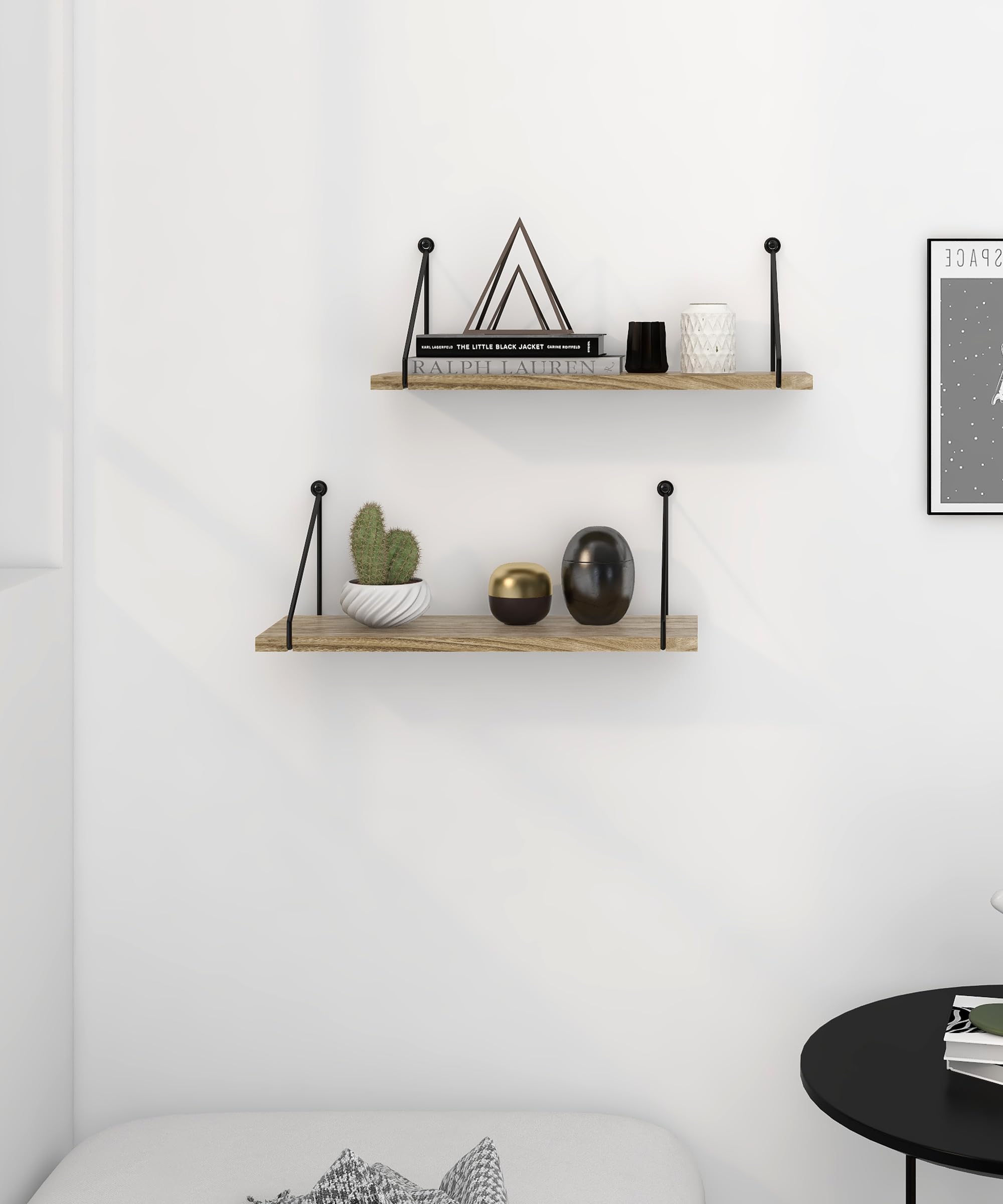 Rustic Floating Shelves for Wall - Set of 2 Wooden Storage Shelves with Metal Brackets - Perfect for Bathroom, Kitchen, Bedroom, Living Room & Office Decor - Farmhouse Style Home Accessories for Organizing & Displaying Items