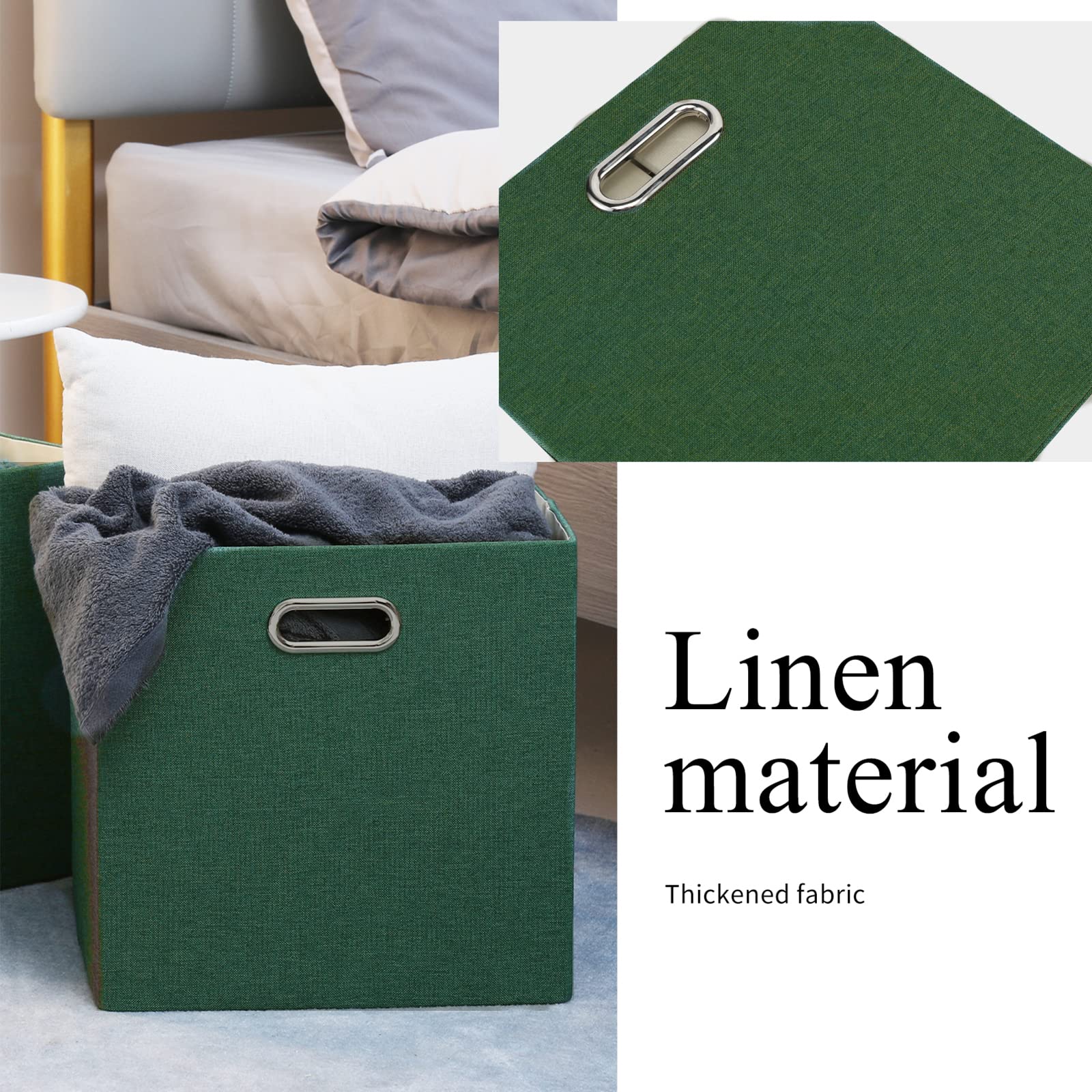 Foldable Cube Storage Bins 13×13 Inch - Set of 4 Collapsible Fabric Organizer Boxes with Handles, Large Capacity Closet Shelf Cabinet Drawer Organizers for Bedroom, Office, Nursery - Grass Green Home Organization Solution