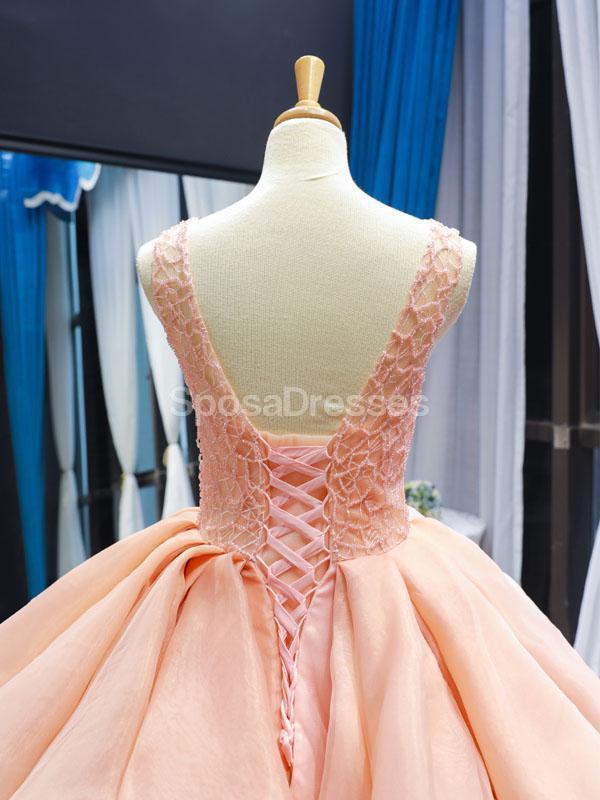 Elegant Peach Lace Beaded Ruffle Ball Gown - Formal Evening Prom Dress for Women | Perfect for Homecoming, Quinceañera & Special Occasions