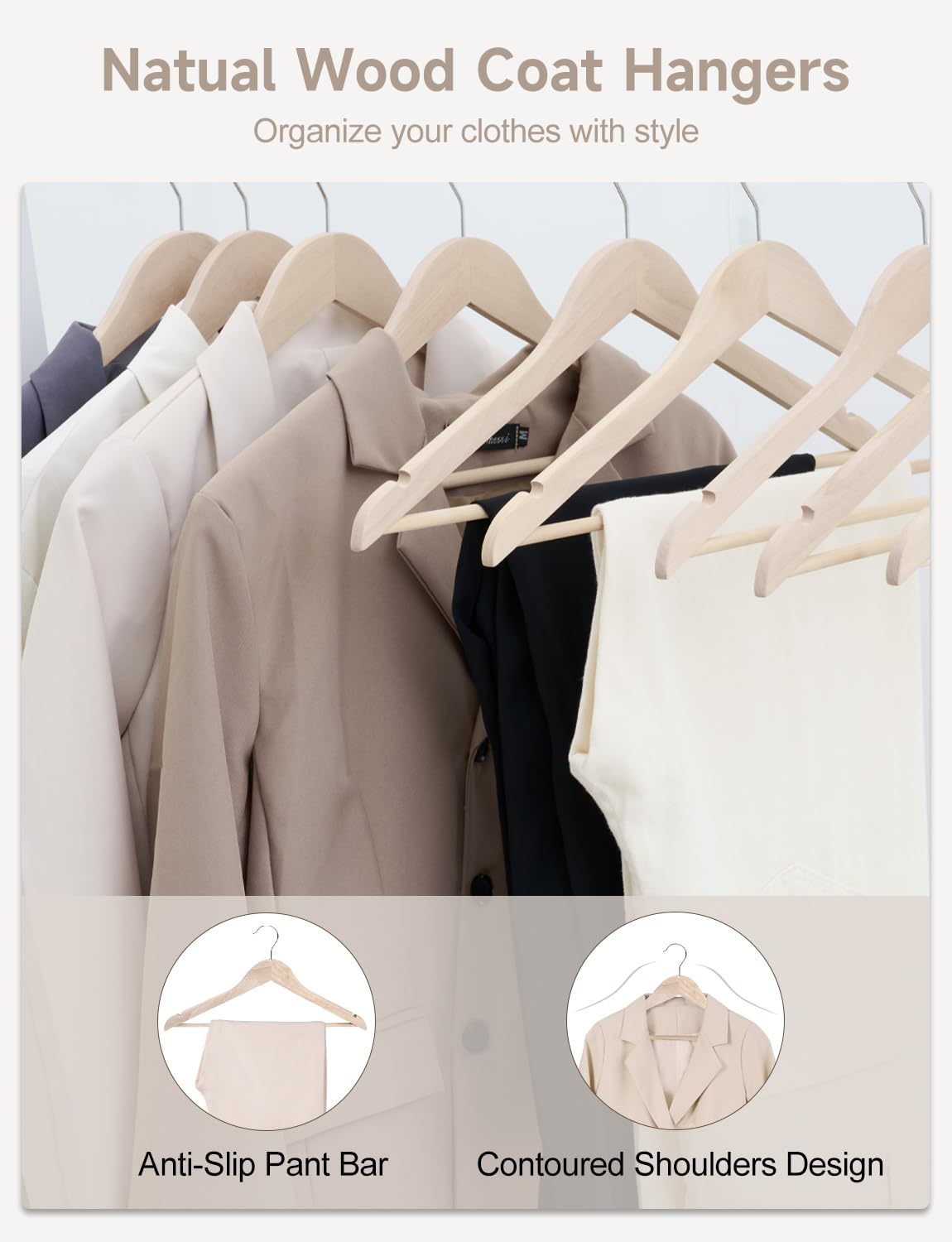 Premium Lotus Wooden Clothes Hangers - Heavy-Duty Natural Wood Coat Hangers for Shirts, Jackets, Pants, Suits & Sweaters (20 Pack) - Ideal for Closet Organization, Retail Stores & Luxury Garment Display