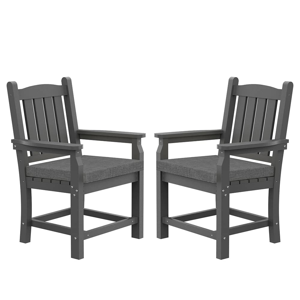 WILLIAMSPACE 2-Piece Patio Dining Arm Chairs Set, All-Weather Outdoor Furniture with Cushions - Perfect for Backyard, Garden, Deck, Balcony & Indoor Dining Room (Grey) | Ideal for Outdoor Entertaining, Relaxation & Al Fresco Dining