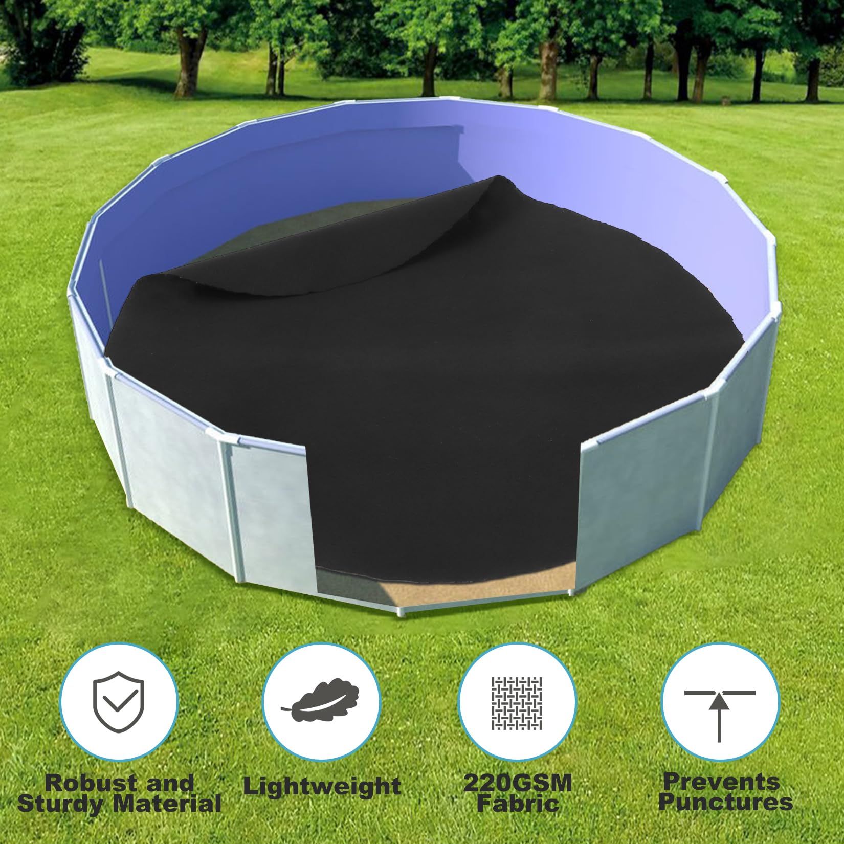 24 FT Round Pool Liner Pad for Above Ground Swimming Pools - Durable Geotextile Material Prevents Punctures from Roots, Rocks & Grass - Extends Liner Life & Enhances Comfort (Black) - Perfect for Backyard Pool Protection & Summer Relaxation