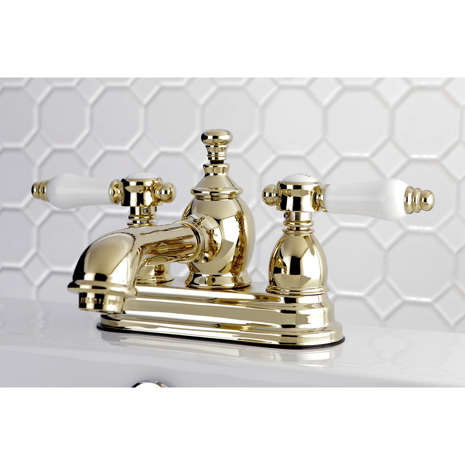 Bel Air KS7002BPL 4 Inch Centerset Bathroom Faucet - Double Handle Deck Mount with Brass Pop Up Drain - Polished Brass Finish - Perfect for Bathroom Sink Vanity and Powder Room Remodel