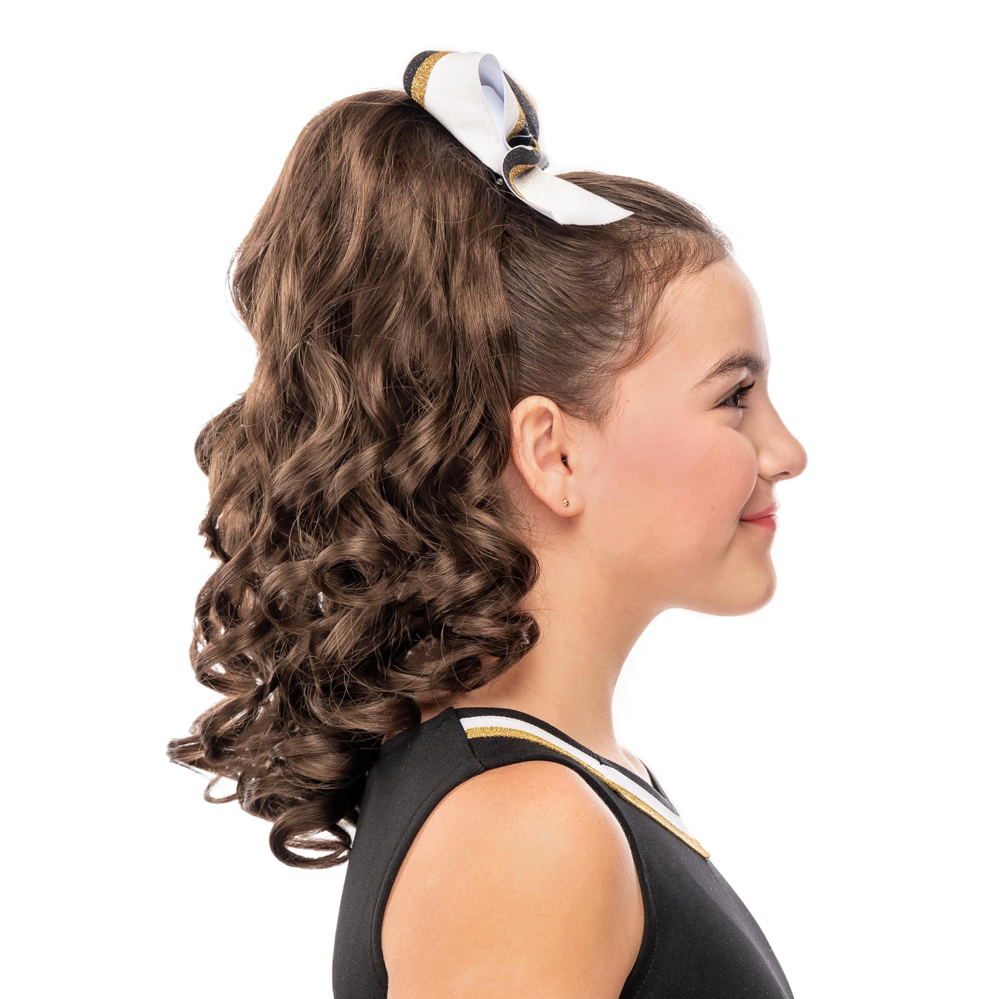 Cheerleader Curly Hairpiece for Cheerleading & Dance - Rose Gold Wig for Pom Poms, Pep Rallies & Performances