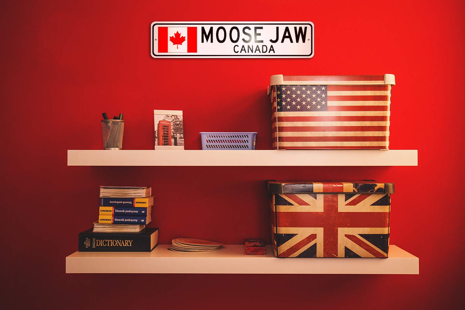 Canadian Flag Street Sign - Moose Jaw, Canada | Metal Home Decor, Personalized Man Cave Sign, Canada City Sign - 4x18 inches | Perfect for Patriotic Decor, Gifts & Outdoor Display