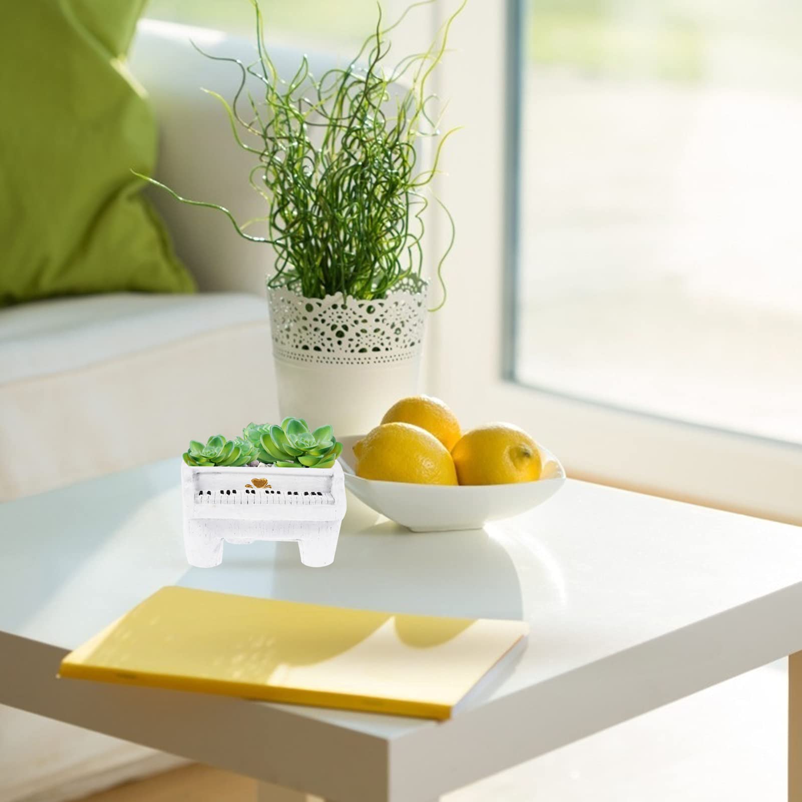 DOITOOL White Cement Piano Shaped Planter - Indoor Flower Pot for Cactus, Succulents & Plants | Perfect for Home Decor, Office Desk & Gift Ideas