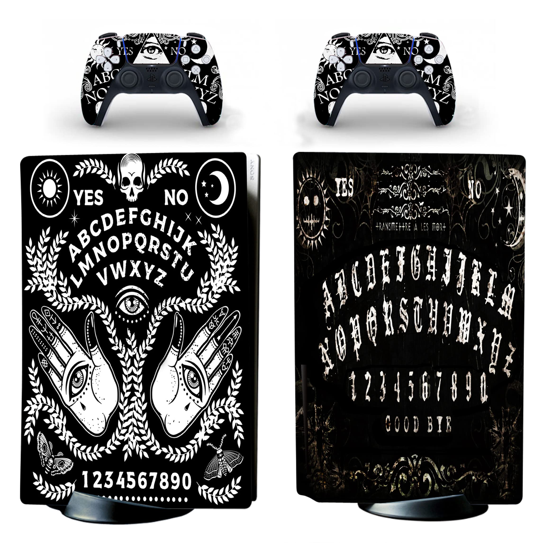 PS5 Standard Disc Console with Controller - Horror Skin Sticker Black Decal for PS5 Console & Controllers (Ghost Theme) - Perfect for Halloween Gaming Setup & Horror Game Enthusiasts