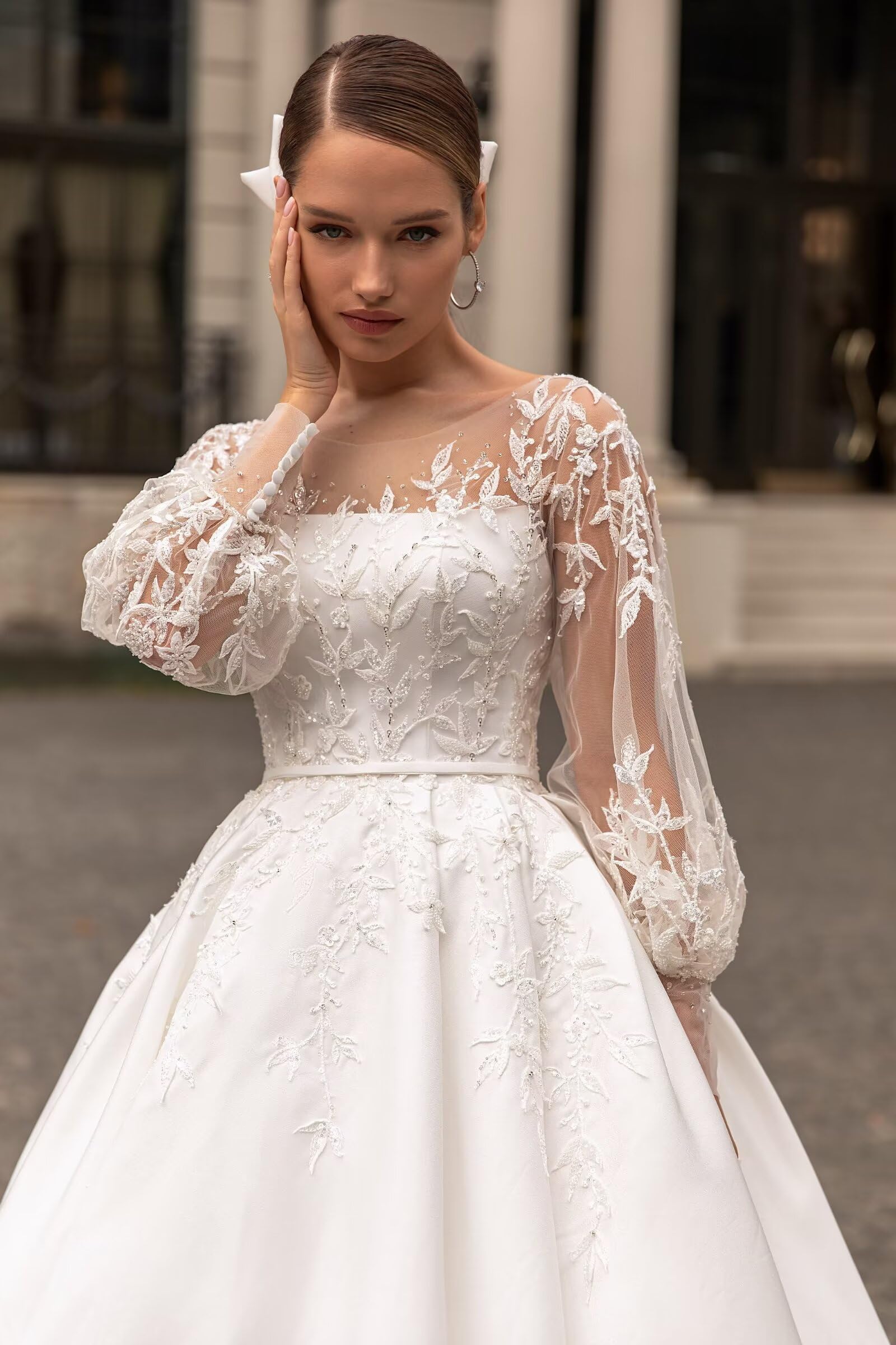 2025 Elegant Long Sleeve Lace Wedding Dresses for Bride - Romantic Applique Bridal Gowns for Women | Perfect for Church Ceremony, Beach Wedding & Formal Reception