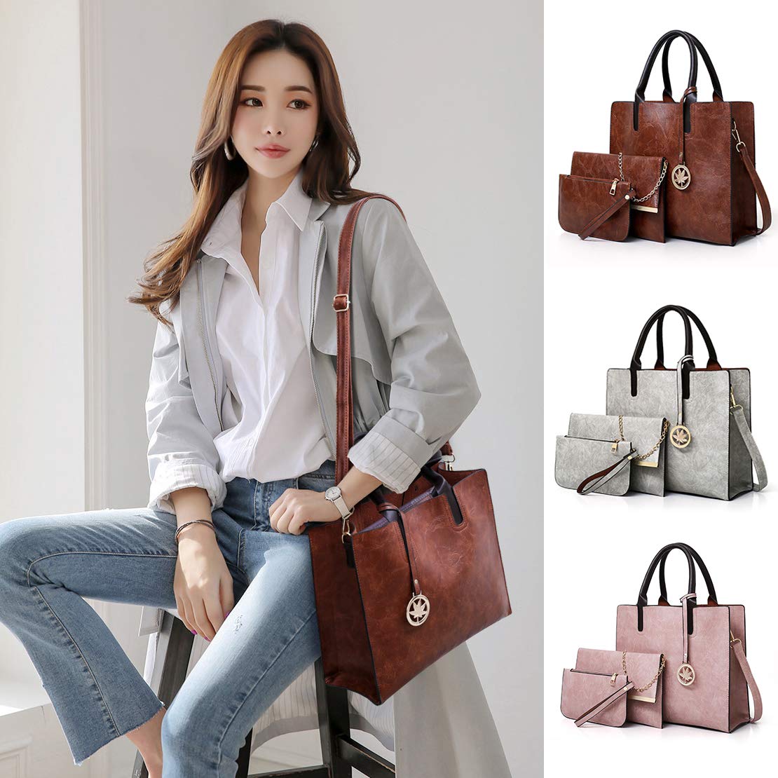 Stylish Women's Handbags Set of 3 - Large Capacity Tote, Chain Shoulder Bag & Clutch Purse for Work, Travel & Evening Events | Fashionable Crossbody & Evening Bags Collection