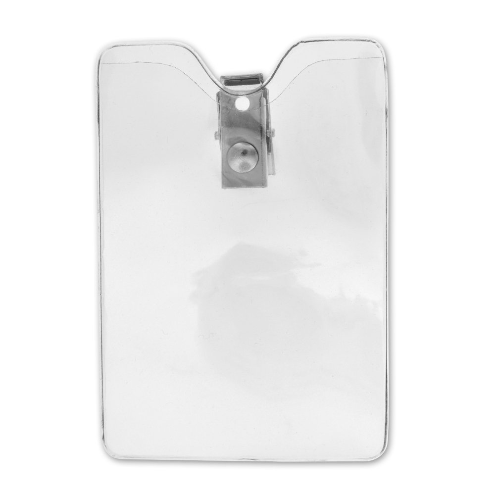 Small Vertical Badge Holder with Clip - ID Card Holder for Work, Events & Conferences - Secure Clip-on Name Tag Holder for Employees, Students & Visitors