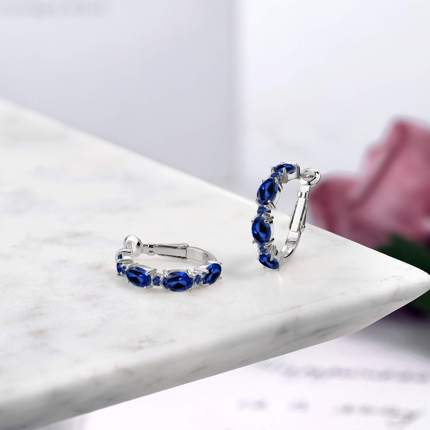 Gemstone Birthstone Hoop Earrings for Women - 925 Sterling Silver, Oval 6x4mm & Round 2mm, 20mm (0.80 Inch) | Fine Jewelry Gifts for Mom, Wife, Her | Perfect for Birthdays, Anniversaries & Everyday Wear
