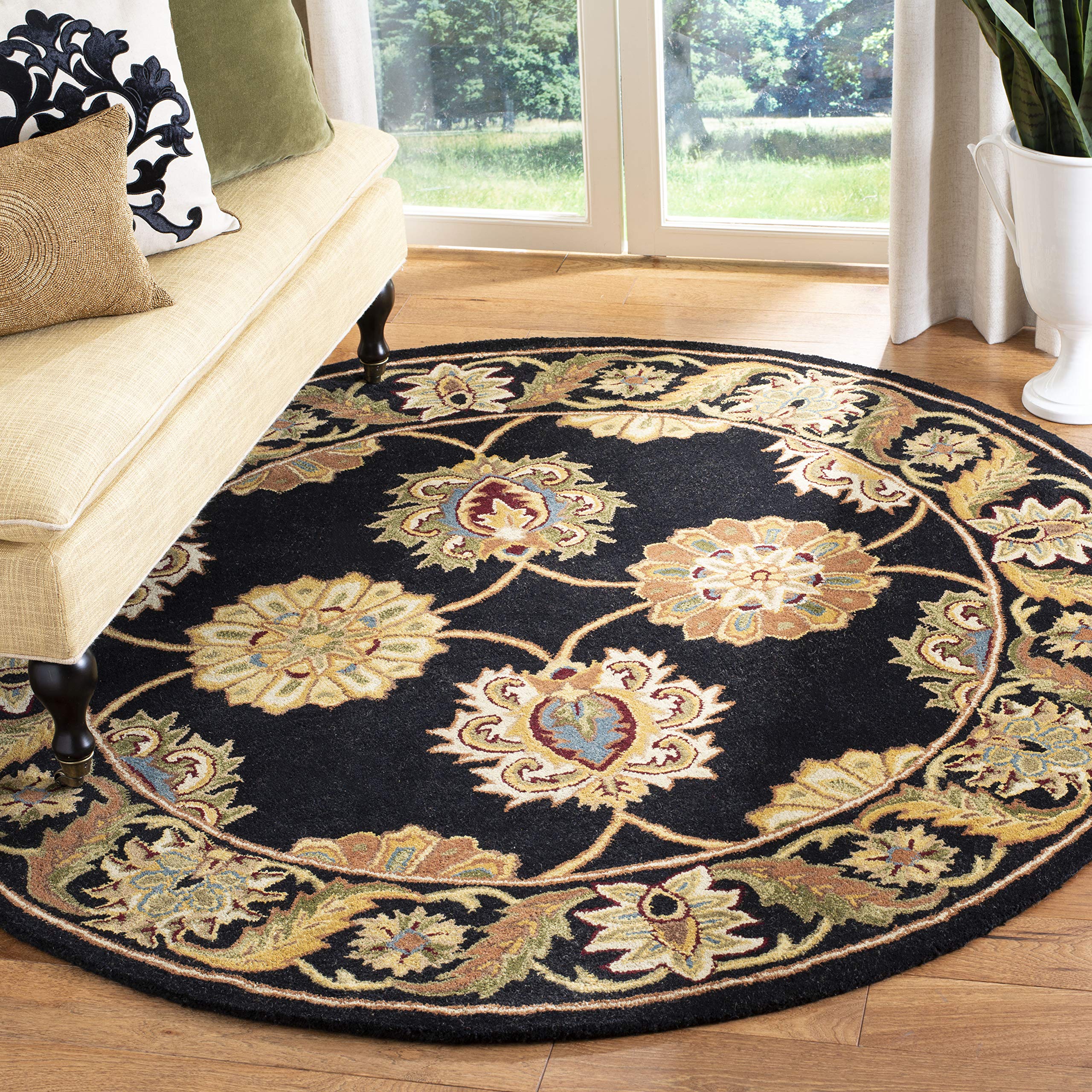SAFAVIEH Heritage Collection 6-Foot Round Black HG314A Handmade Traditional Oriental Premium Wool Area Rug - Perfect for Living Room, Bedroom & Home Decor