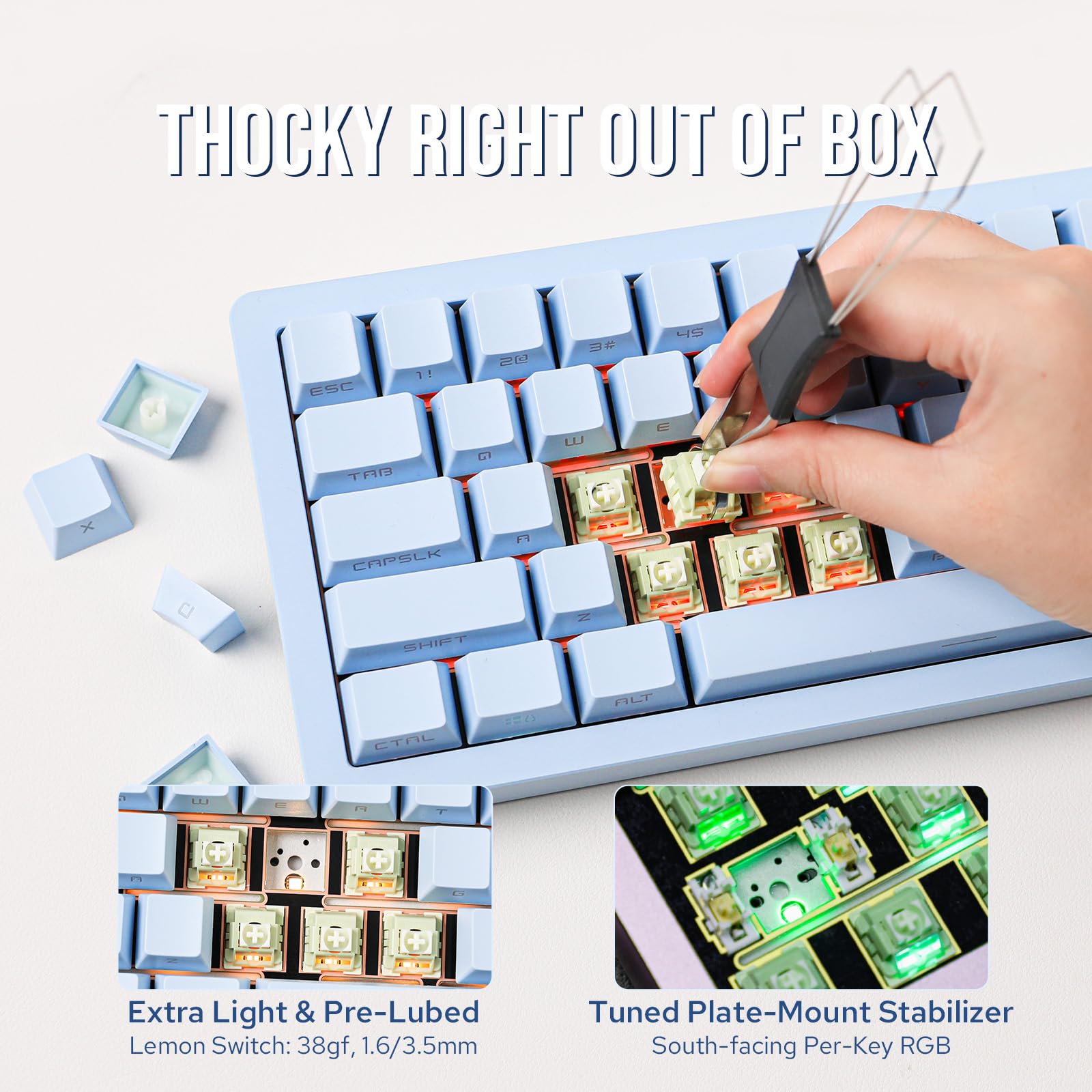 EPOMAKER Tide65 QMK/VIA Wireless Mechanical Gaming Keyboard - 65% Compact Aluminum Body, Programmable Creamy Keys, Bluetooth/2.4Ghz/USB-C Connectivity, FR4 Plate for Windows & Mac (Blue, Lemon Switch) - Perfect for Esports, Office Work & Typing Enthusiasts