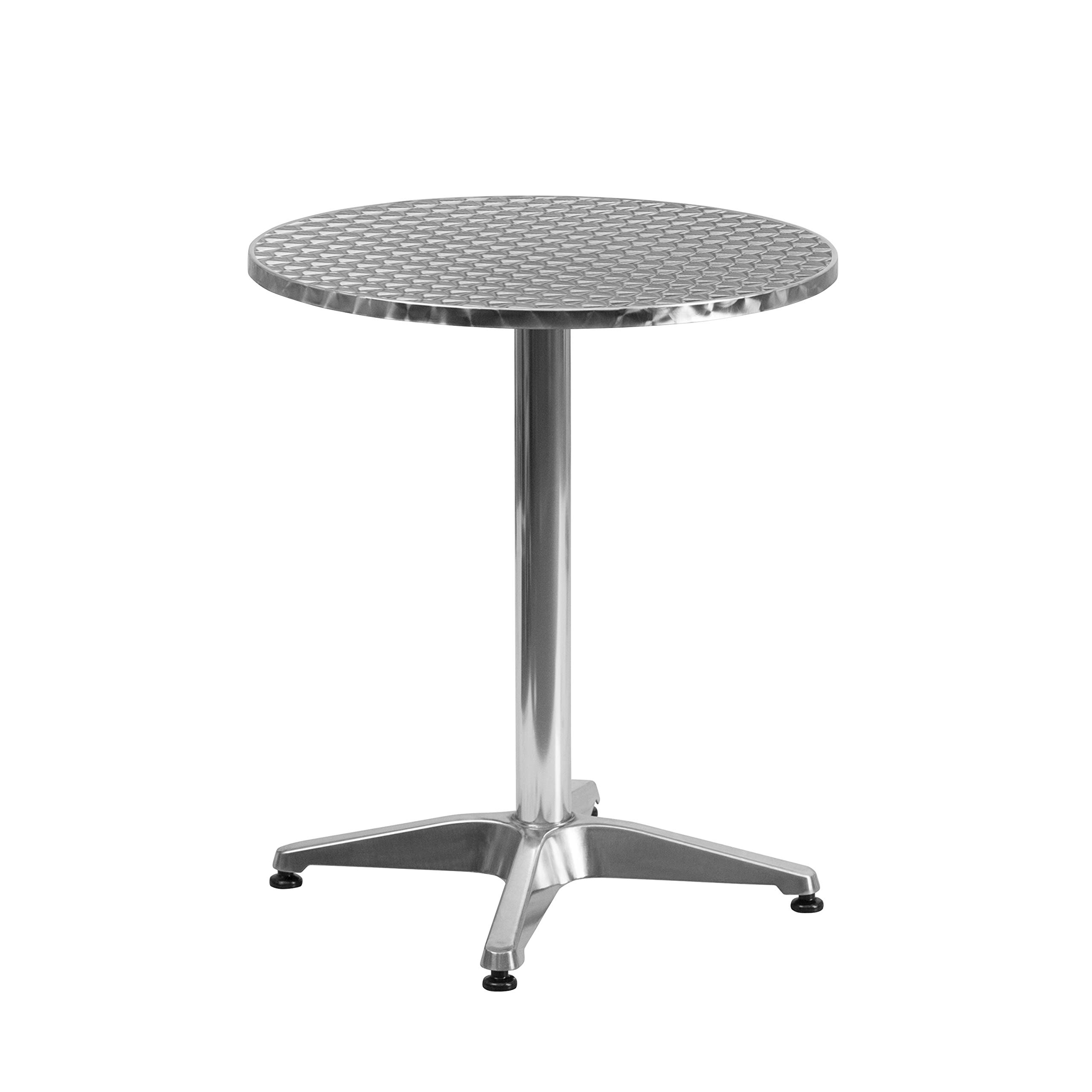 EMMA + OLIVER 23.5 Inch Round Aluminum Outdoor Dining Table Set with 2 Beige Rattan Chairs - Perfect for Patio, Garden, and Backyard Relaxation