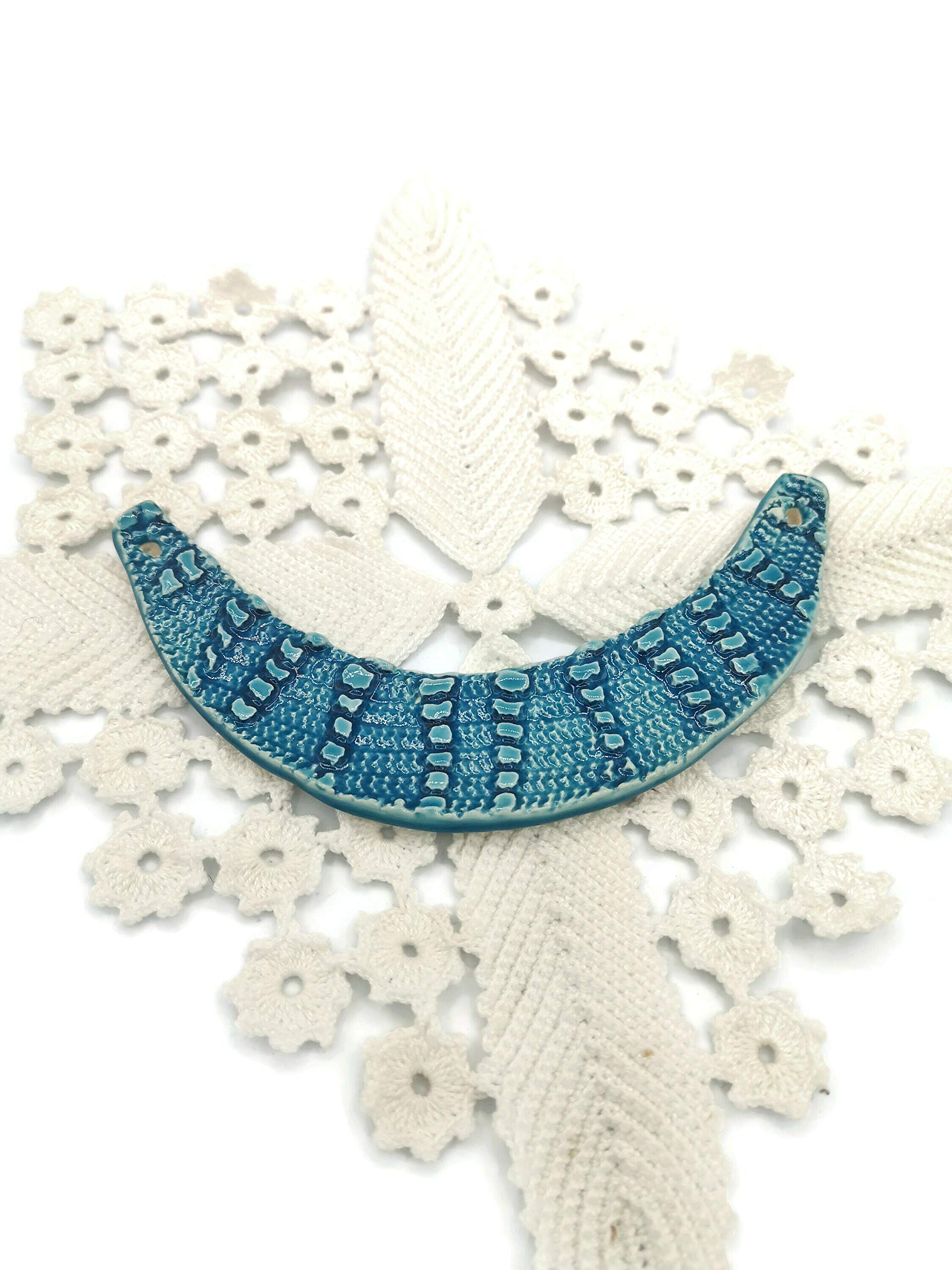 Handmade Blue Ceramic Bib Necklace for Women - Large Statement Pendant for Jewelry Making & DIY Crafts | Perfect for Parties, Weddings & Boho Fashion Accessories