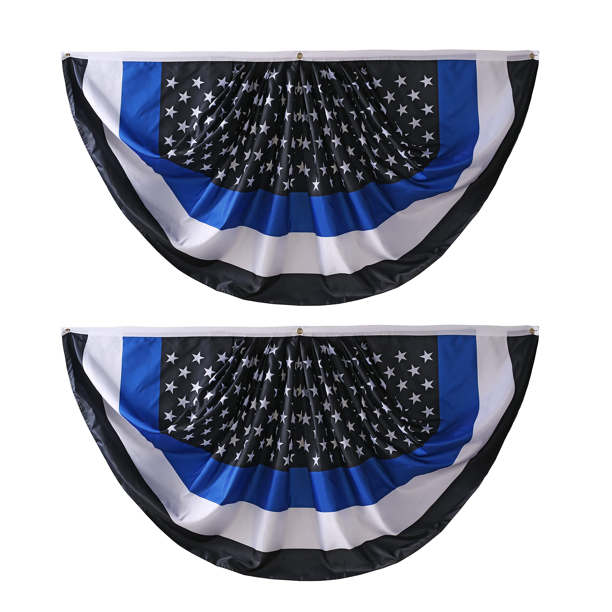 Thin Blue Line USA Police Pleated Fan Flag Bunting 3x6 Ft - 2 Pcs American Policemen Half Fan Flag Banner for Parades, Celebrations & Backyard Parties - Perfect for Law Enforcement Support, Patriotic Decor & Outdoor Events
