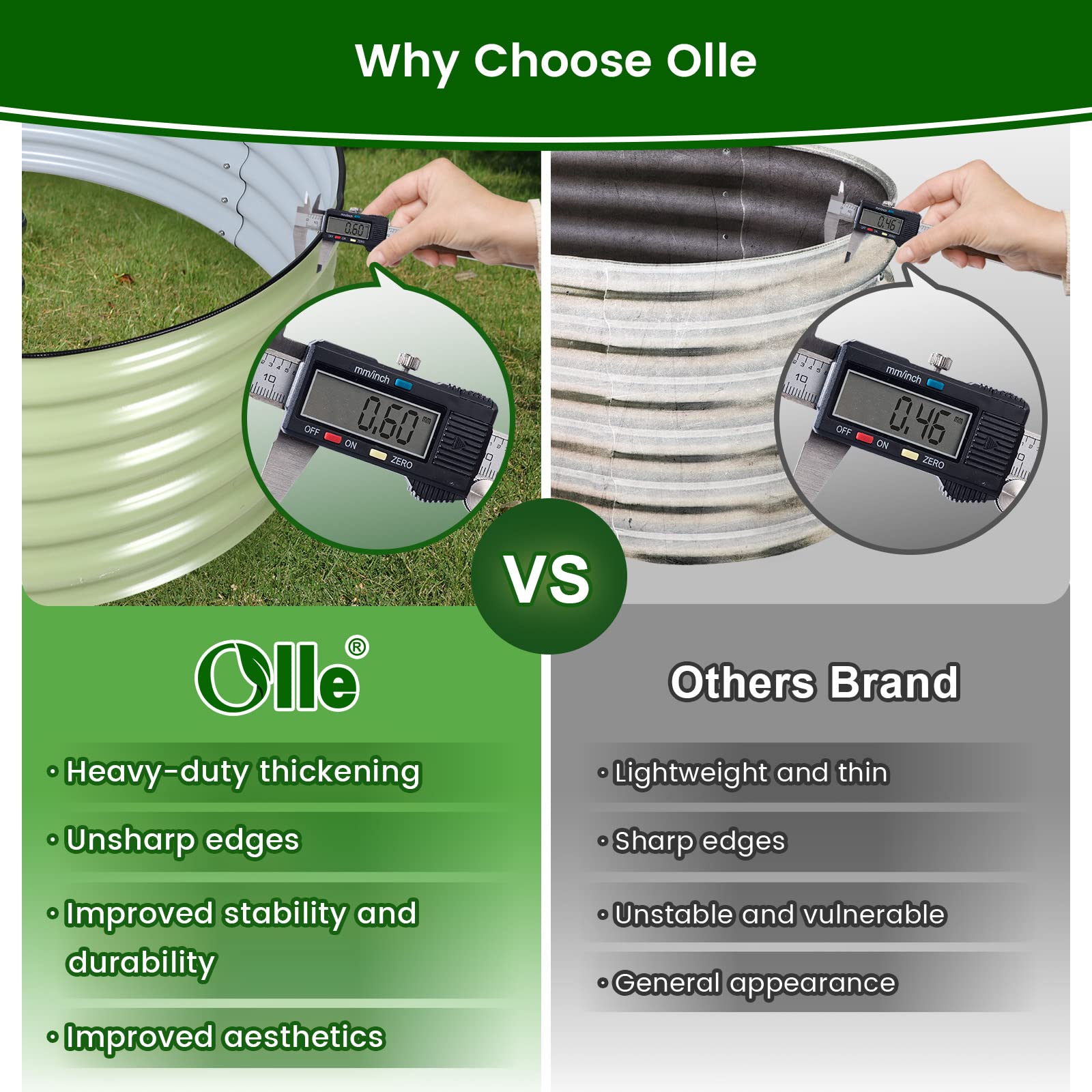 Olle 17-Inch Tall 42-Inch Round Metal Raised Garden Bed - Large Outdoor Planter Box for Vegetables, Herbs & Flowers - Durable Sage Green Gardening Solution for Backyards, Patios & Small Spaces