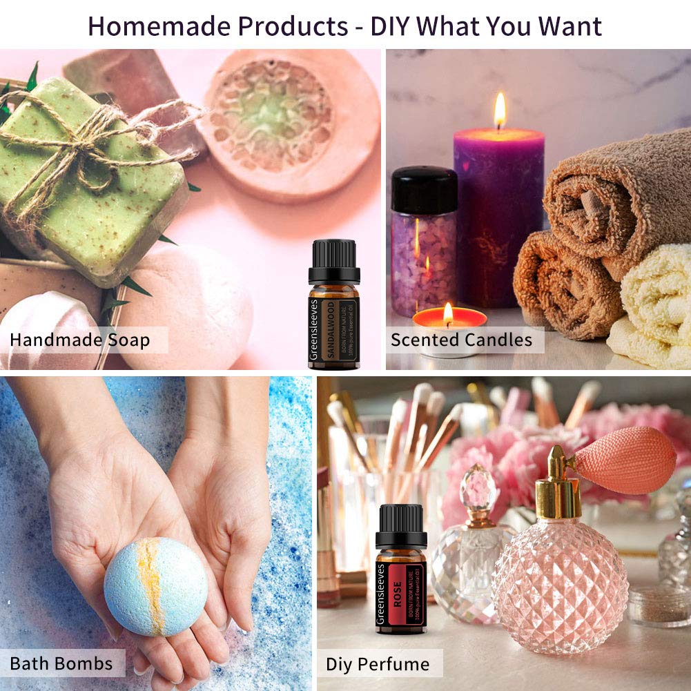 GREENSLEEVES 100% Pure Rose & Sandalwood Essential Oil Set - 2 x 10ml Aromatherapy Oils for Diffusers, Humidifiers, Massage | Relaxation, Stress Relief & Home Fragrance