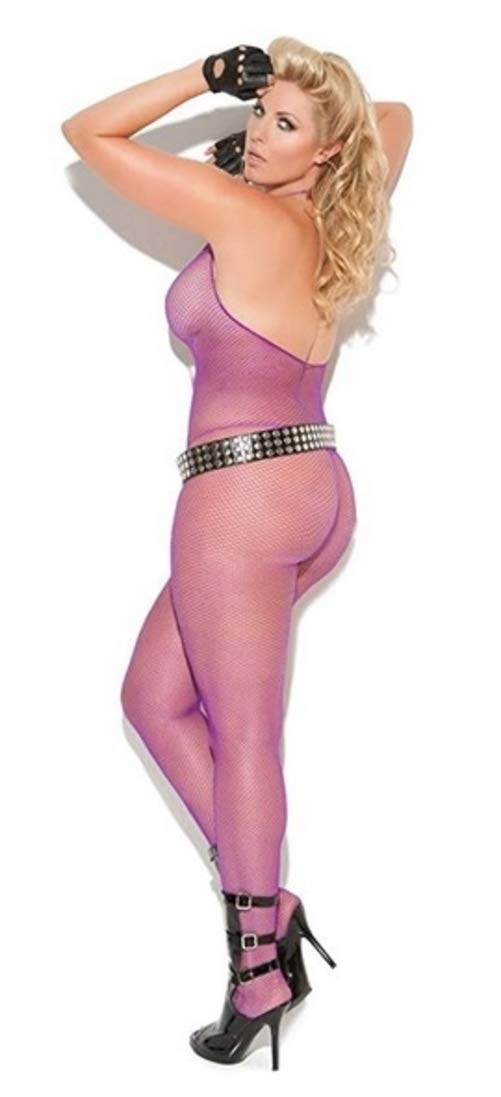 Elegant Moments Women's Plus Size Fishnet Halter Neck Bodystocking - Sexy Lingerie for Queen Size - Perfect for Valentine's Day, Boudoir Photography & Special Occasions