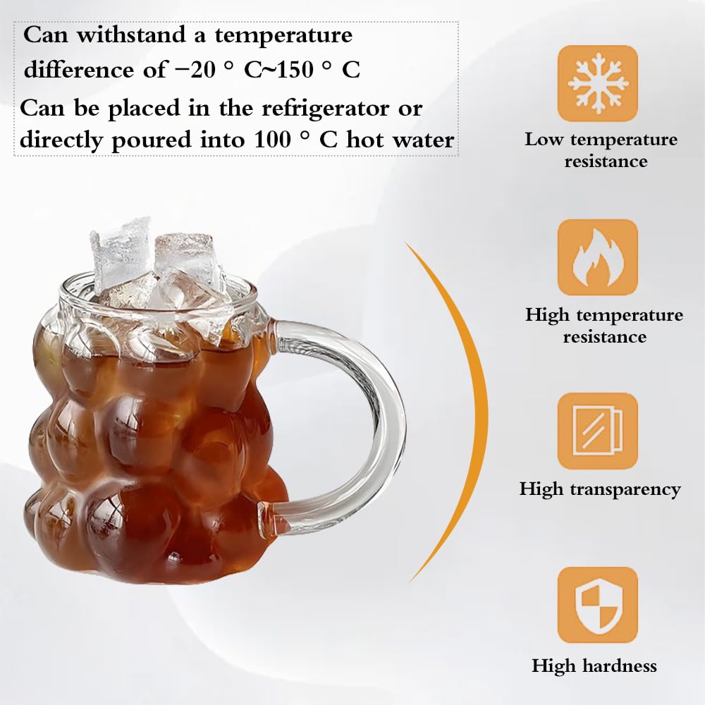 12oz Creative Grape-Shaped Drinking Glasses - Clear Reusable Aesthetic Cups with Handle for Cocktails, Water, Soda, Iced Coffee, Tea, Juice, Milk & Beer - Perfect for Parties, Home Bar & Kitchen Decor