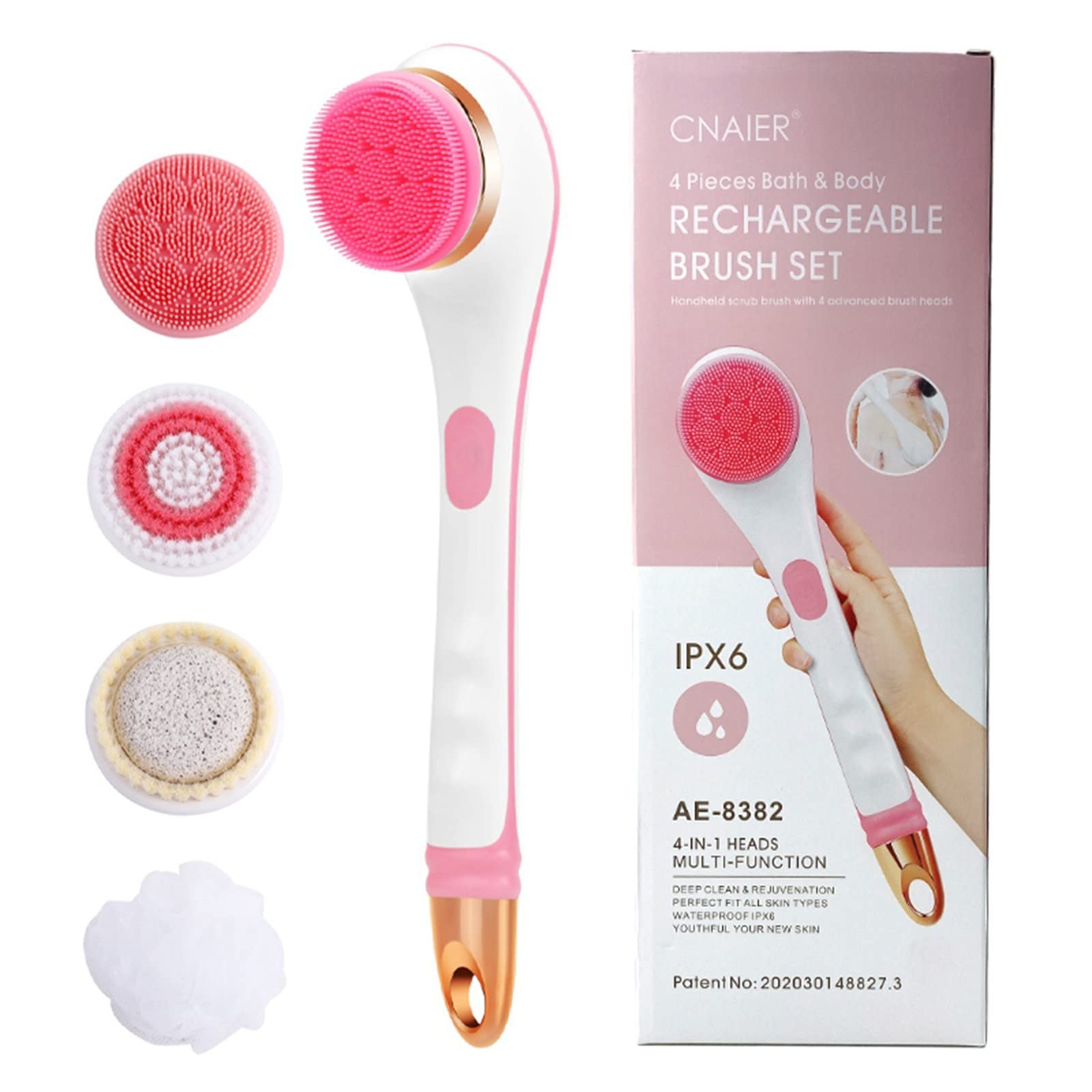 Rechargeable Electric Body Brush with Deep Cleansing & Exfoliation - Long Handle Silicone Shower Massager for Back & Full Body Care - USB-Powered Exfoliating Brush with Earth Scented Gift Set - Perfect for Spa Day, Dry Skin Treatment & Relaxing Shower Routine