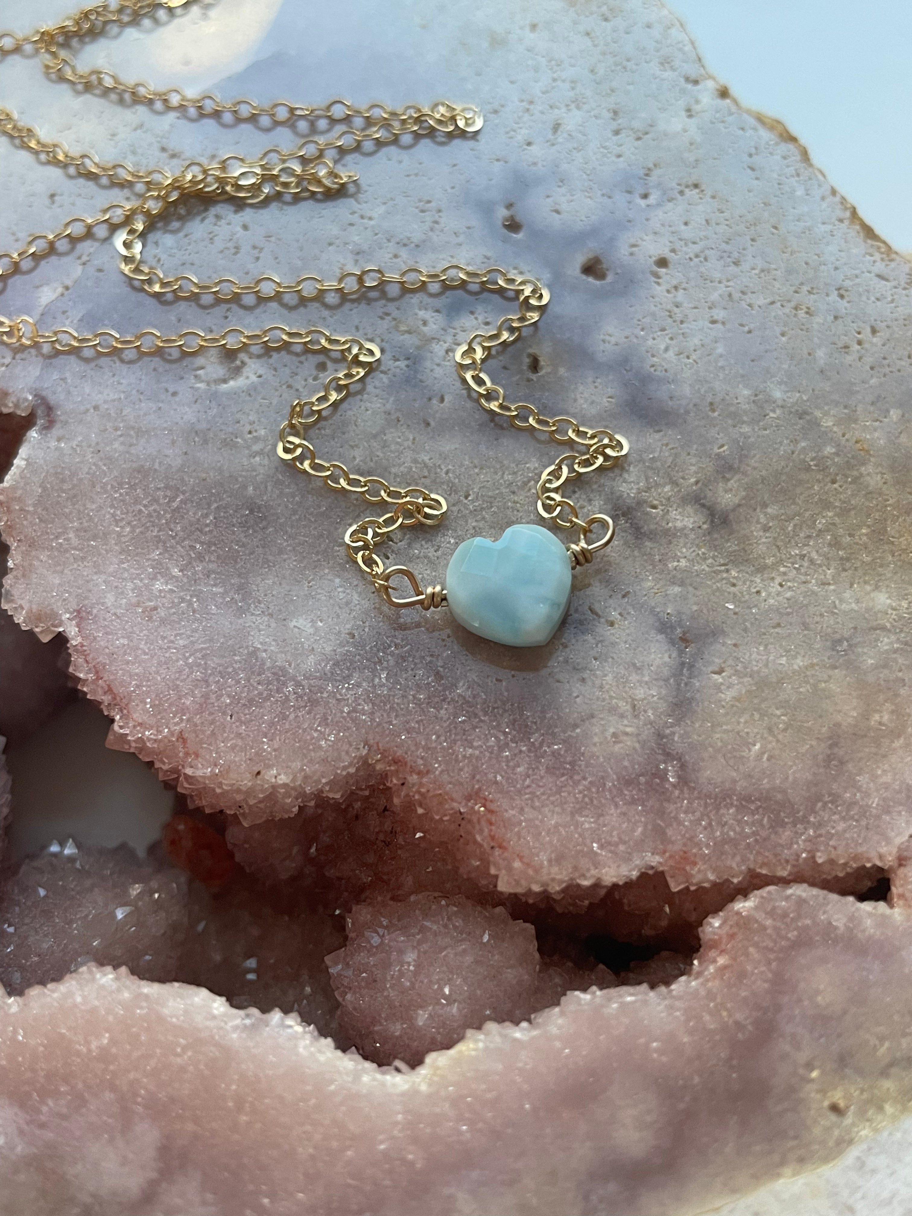 Elegant Tiny Larimar Heart Pendant Necklace - Genuine Blue Gemstone Jewelry for Women - Perfect for Valentine's Day, Anniversary & Everyday Wear
