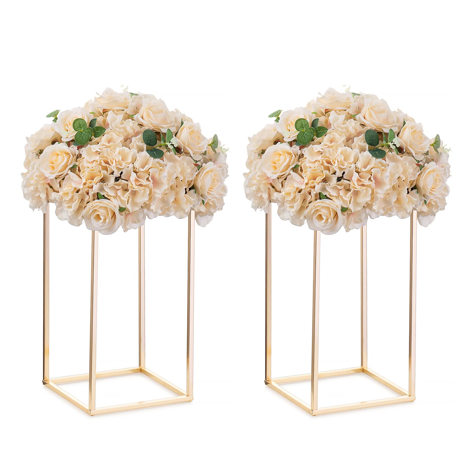 NUPTIO Gold Metal Rectangular Vase Set of 2 - 15.75 Inch Tall Modern Floral Centerpiece for Wedding Decor, Housewarming Gift, Mother's Day, Birthday & Anniversary Party - Elegant Home and Event Decoration