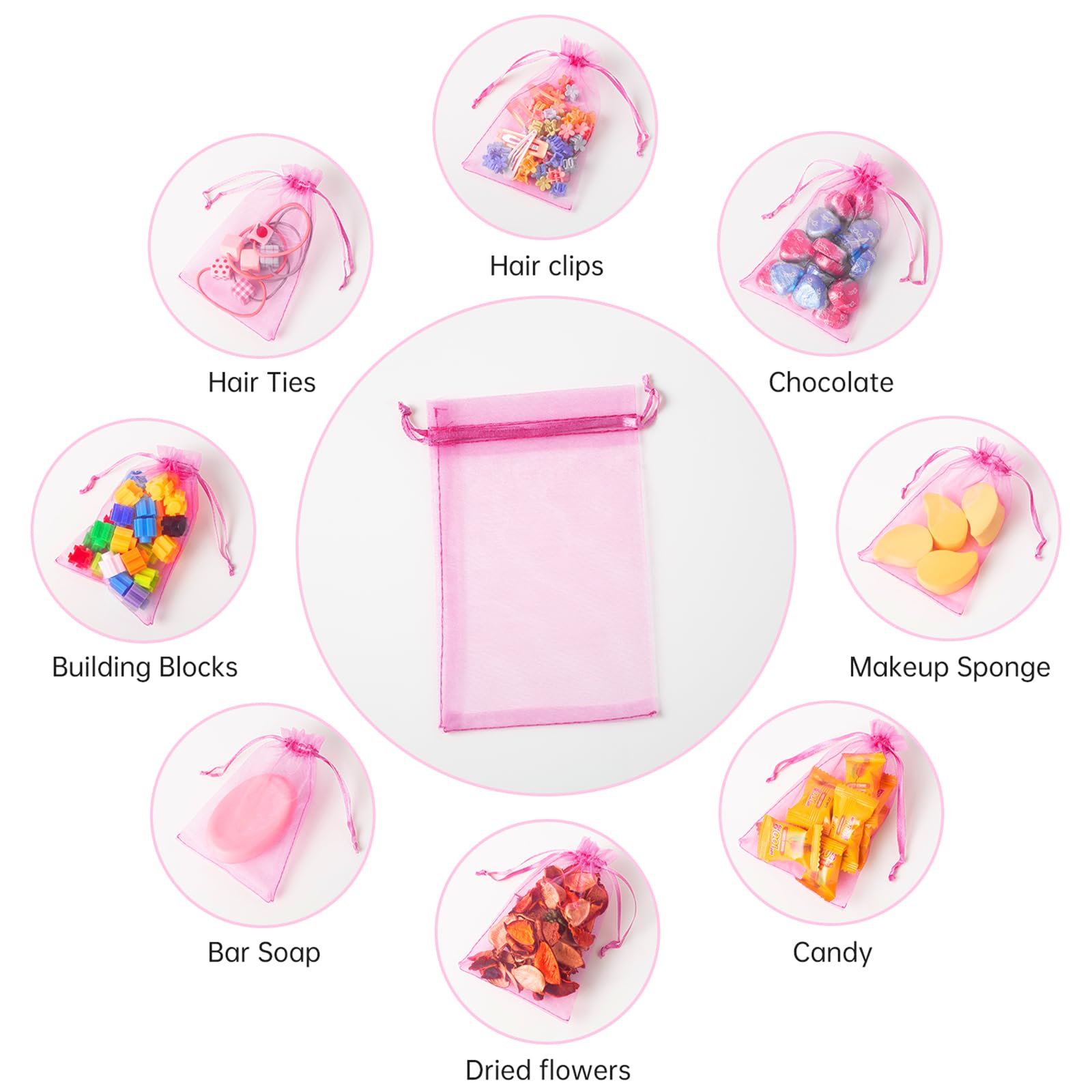 100PCS 4x6 Inches (10x15cm) Pink Organza Drawstring Bags - Small Mesh Jewelry Gift Packaging Bags for Soaps, Makeup, Wedding Favors, Party, Valentine's Day - Perfect for DIY Crafts, Bridal Shower, Baby Shower & Holiday Gifts