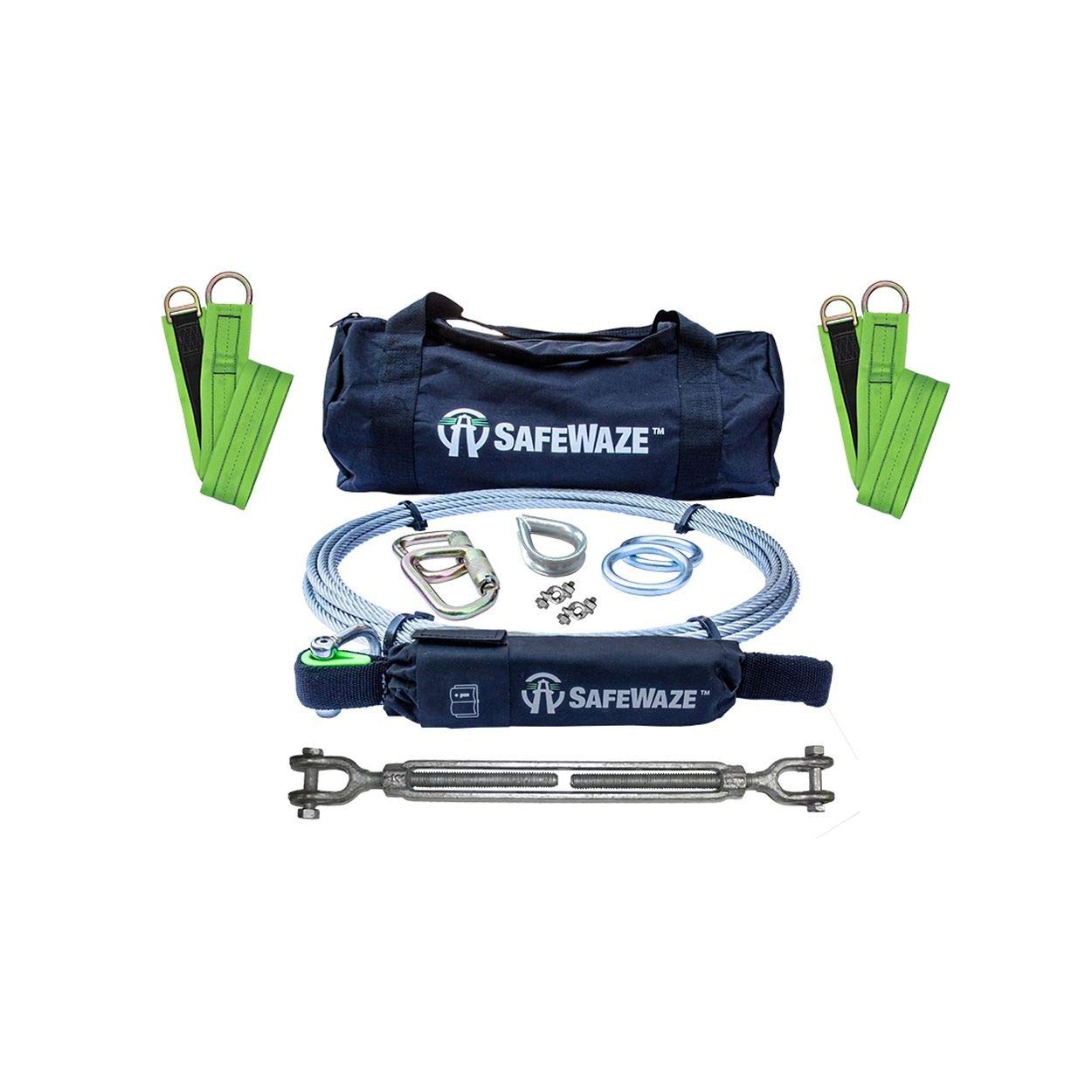 Safewaze 019-8024 2-Person Horizontal Cable Lifeline Kit with Cross Arm Straps & Energy Absorber - Fall Protection System for Roofing, Construction & Industrial Work Safety