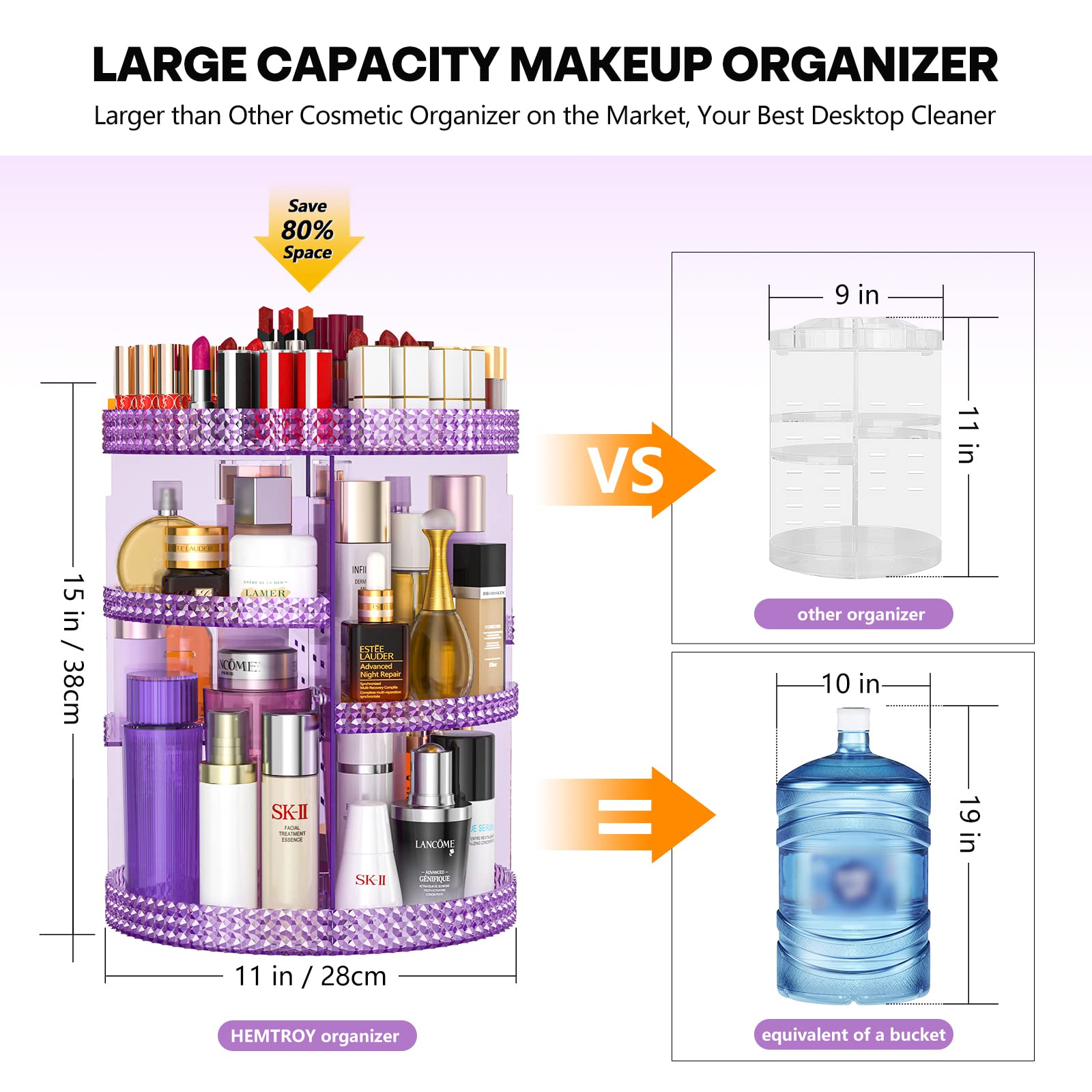 360 Degree Rotating Makeup Organizer - Extra Large Capacity Cosmetic Storage with 7 Removable Layers | Spinning Perfume & Skincare Organizer for Dresser or Countertop (Purple) | Perfect for Vanity, Bathroom & Bedroom Organization