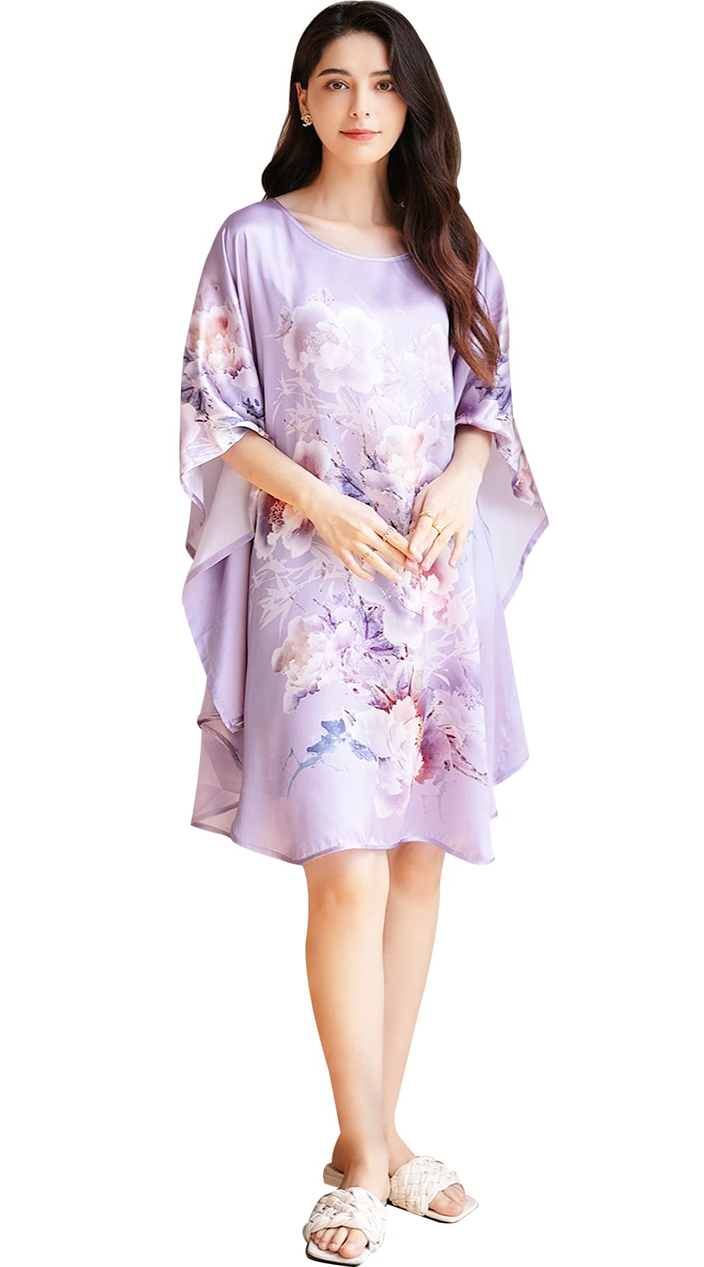 Luxury 100% Silk Pajamas for Women | Floral Print Silk Kimono Robe & Bathrobe with Doll Sleeves - Perfect for Spa Days, Bridal Showers & Relaxing at Home