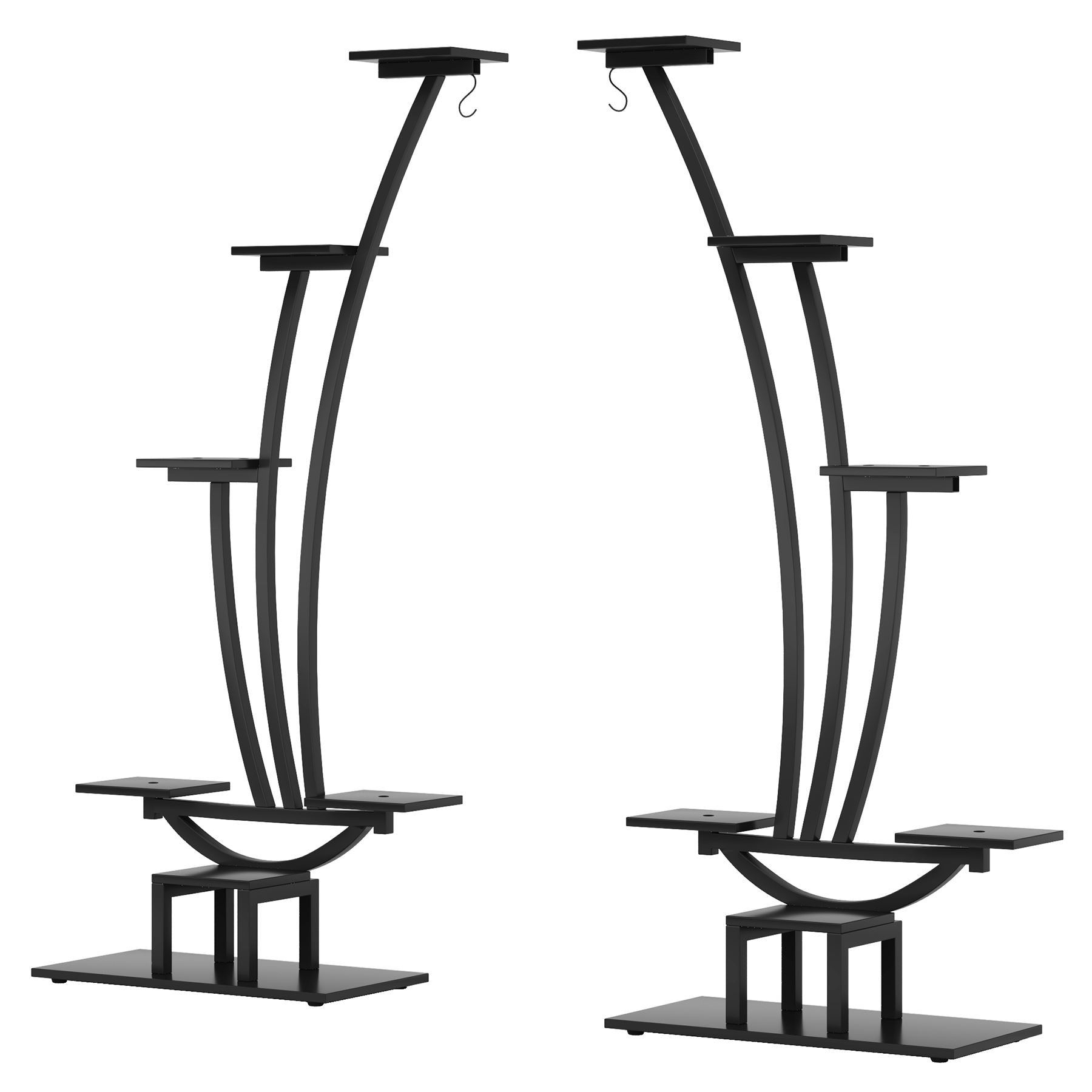 6 Tier Metal Plant Stand - Pack of 2 Curved Display Shelves with Hanging Hooks for Indoor Outdoor Garden, Balcony, Patio Decor