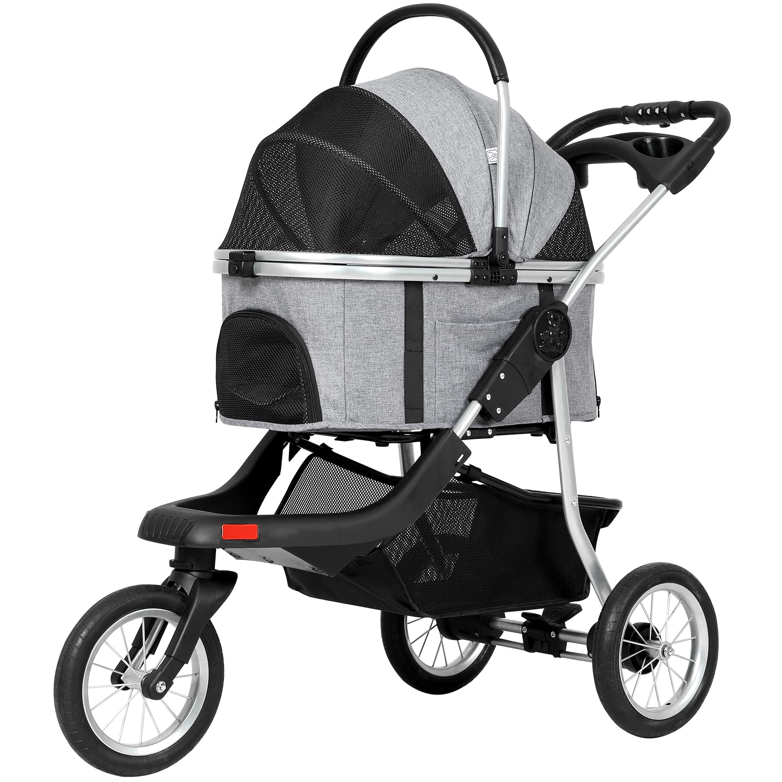 3-in-1 Folding Dog Stroller for Small & Medium Dogs - Removable Travel Carrier, Zipperless Dual Entry, Waterproof Pad & 3-Wheel Design - Perfect for Pet Walks, Vet Visits & Outdoor Adventures (Linen Gray)