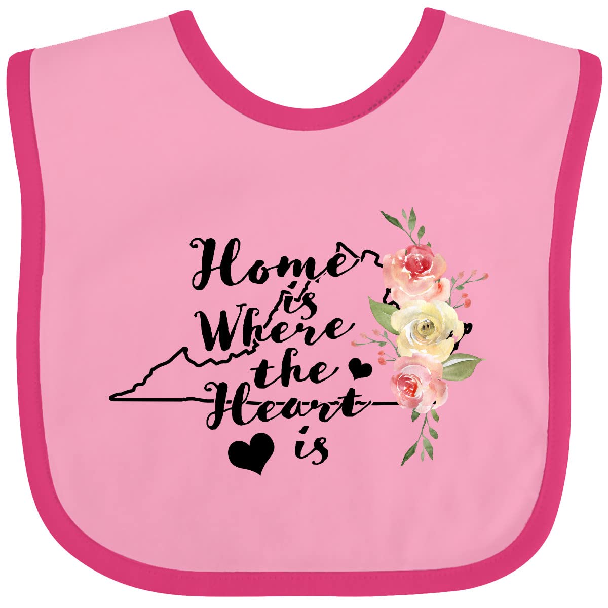 Inktastic Virginia Home Is Where the Heart Is Watercolor Floral Baby Bib - Soft & Absorbent for Newborns, Infants & Toddlers - Perfect for Feeding, Drooling & Photo Shoots
