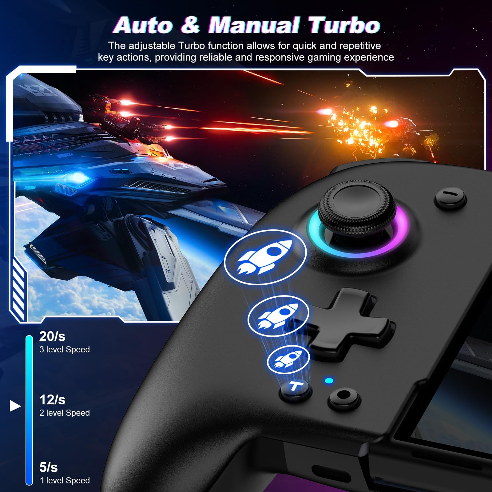 Wireless Pro Controller for Nintendo Switch & Switch OLED - Ergonomic Full-Size Joypad with Turbo, Programmable Buttons & Long Battery Life - Perfect for Handheld Mode Gaming, Multiplayer Sessions & Competitive Play