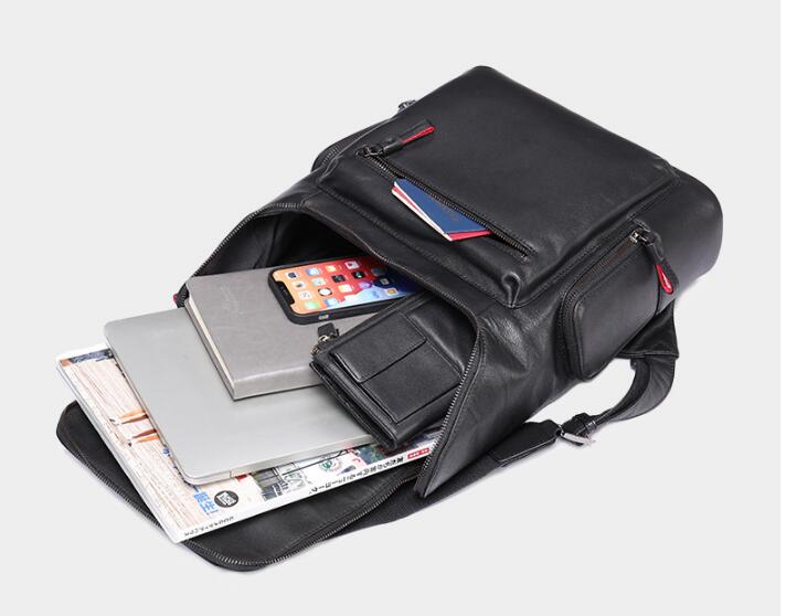 Premium Large Black Leather Backpack for Men & Women - Durable Travel Laptop Bag with USB Charging Port - Perfect for Work, School & Outdoor Adventures