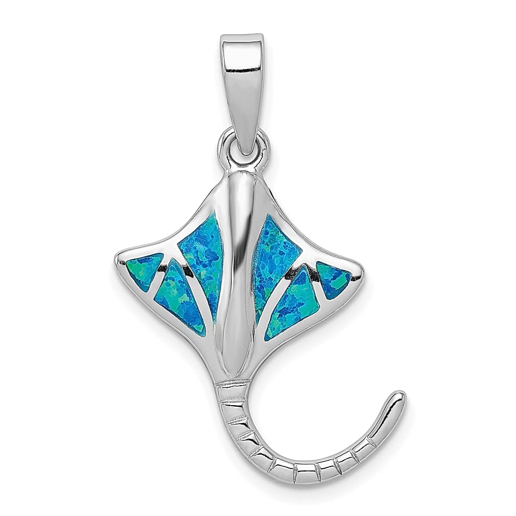 925 Sterling Silver Blue Opal Stingray Pendant Necklace - Handmade Gemstone Sea Life Jewelry for Women | Perfect Birthday Gift, Anniversary Present & Beach Vacation Accessory