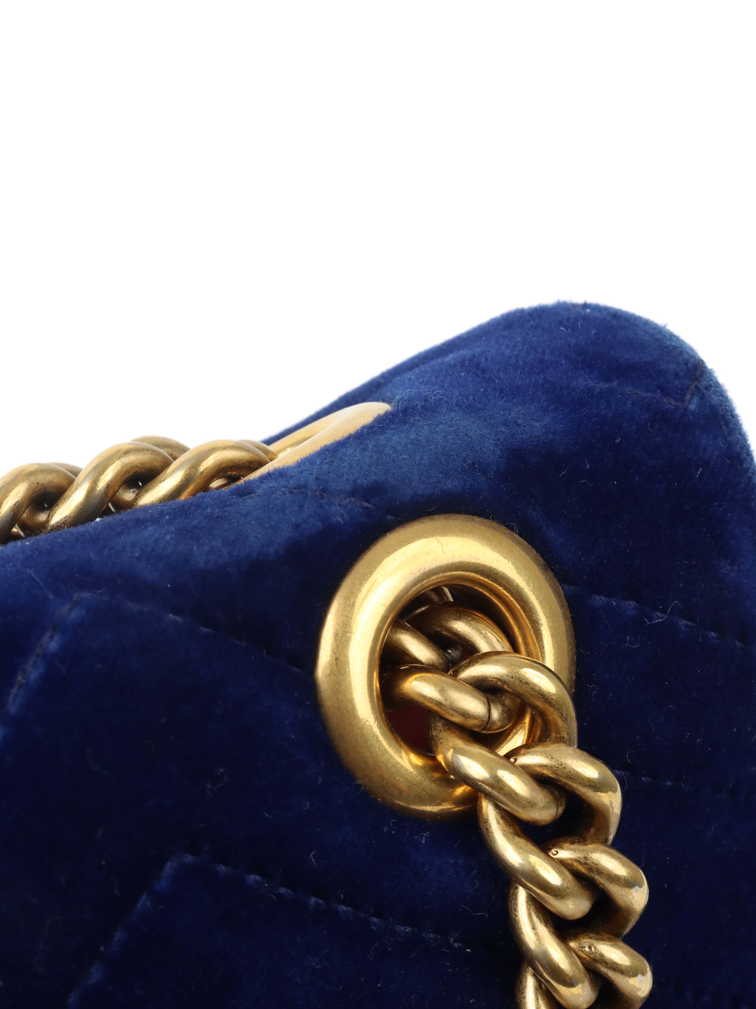 Gucci Blue Velvet Marmont Shoulder Bag for Women | Luxury Designer Handbag | Perfect for Evening Parties, Date Nights & Special Occasions
