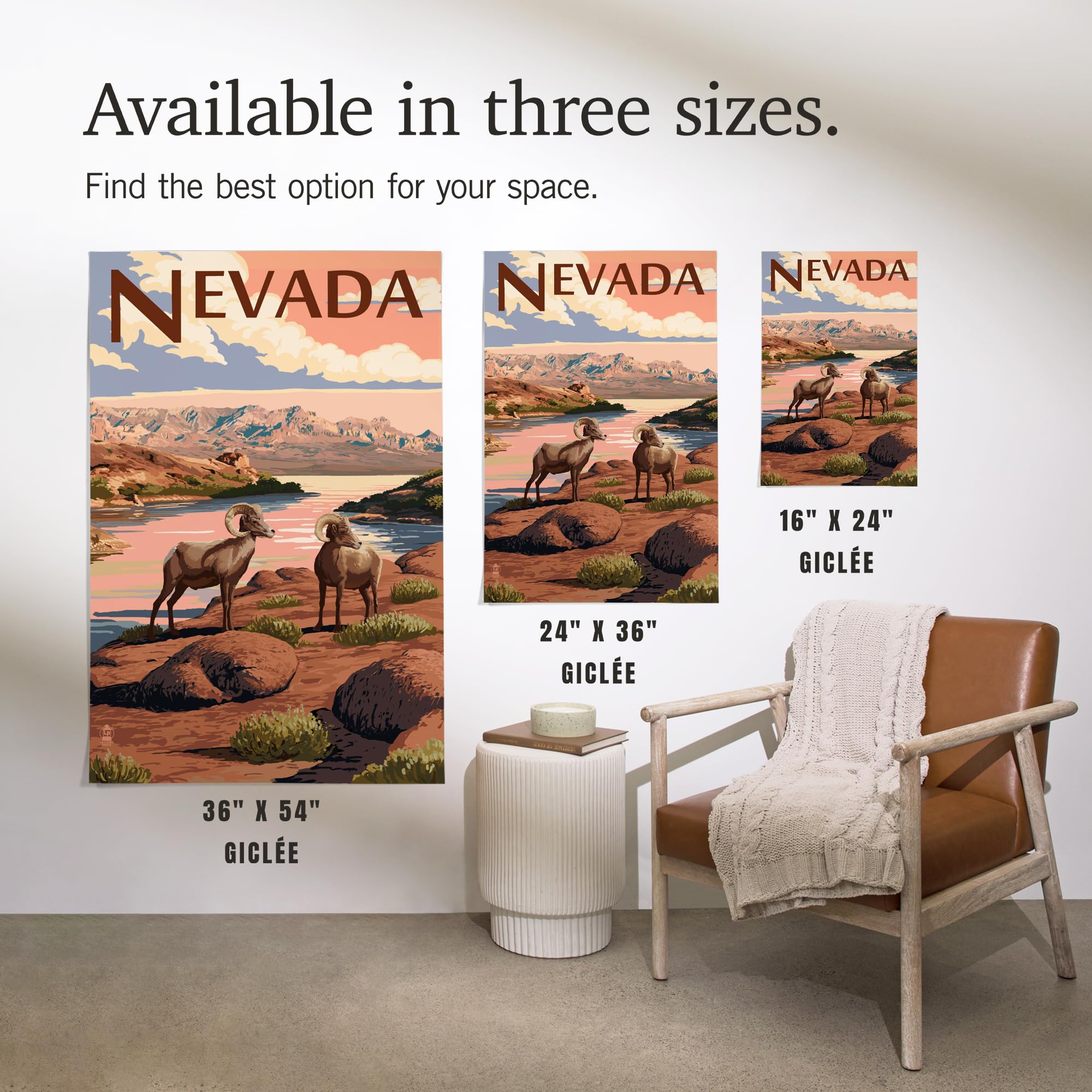 Lantern Press 16x24 Inch Giclee Art Print - Nevada Bighorn Sheep Wall Decor | Premium Wildlife Home & Office Artwork for Living Room, Bedroom, or Office Decoration