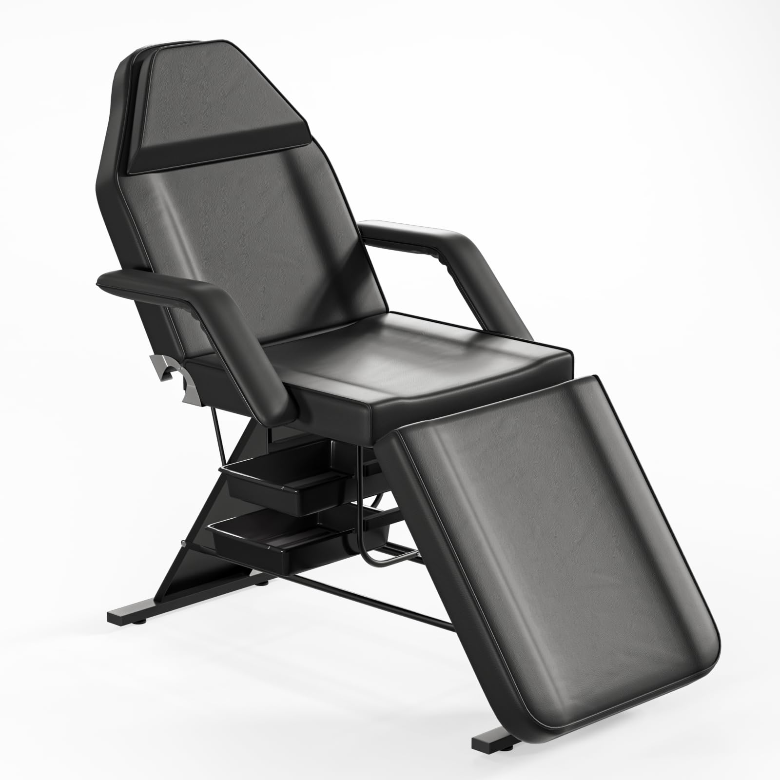 Professional Esthetician Bed & Tattoo Chair - Heavy Duty 440 lbs Capacity Facial, Lash & Spa Treatment Chair with 2 Storage Racks | Multi-Purpose Beauty Salon Furniture for Tattoo Artists, Estheticians & Cosmetologists | Perfect for Tattoo Studios, Beauty Salons & Spa Centers (Black, 10