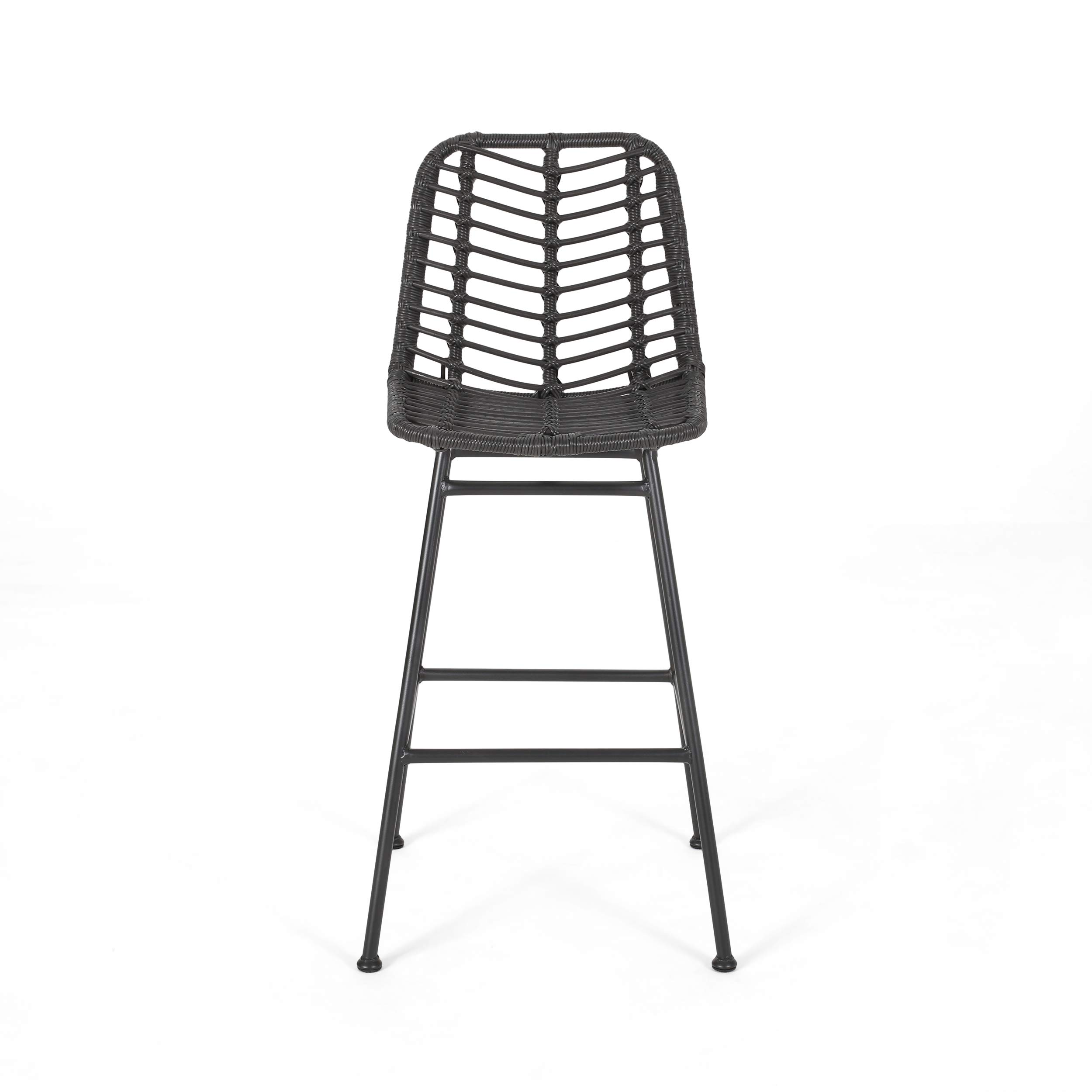 Premium Outdoor Wicker Bar Stools Set of 2 - Gray & Black Weather-Resistant Patio Furniture for Backyard, Poolside & Garden Seating